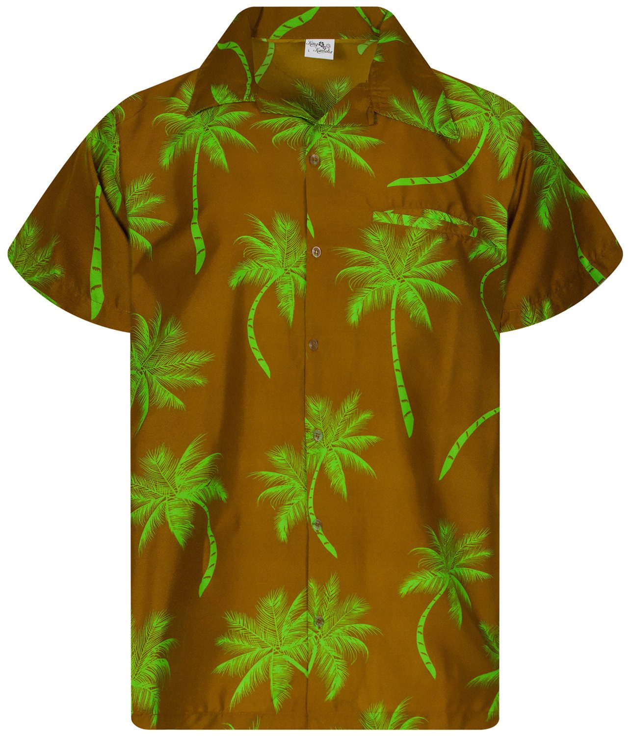 King Kameha Hawaiihemd Palmshadow Funky Hawaii-Hemd Kurzarm Front-Tasche Stylish Unisex
