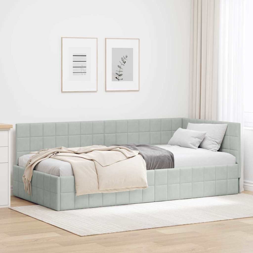 vidaXL Bett Eckbettgestell mit Kopfteil Hellgrau 100 cm x 200 cm Samt (1-tlg)