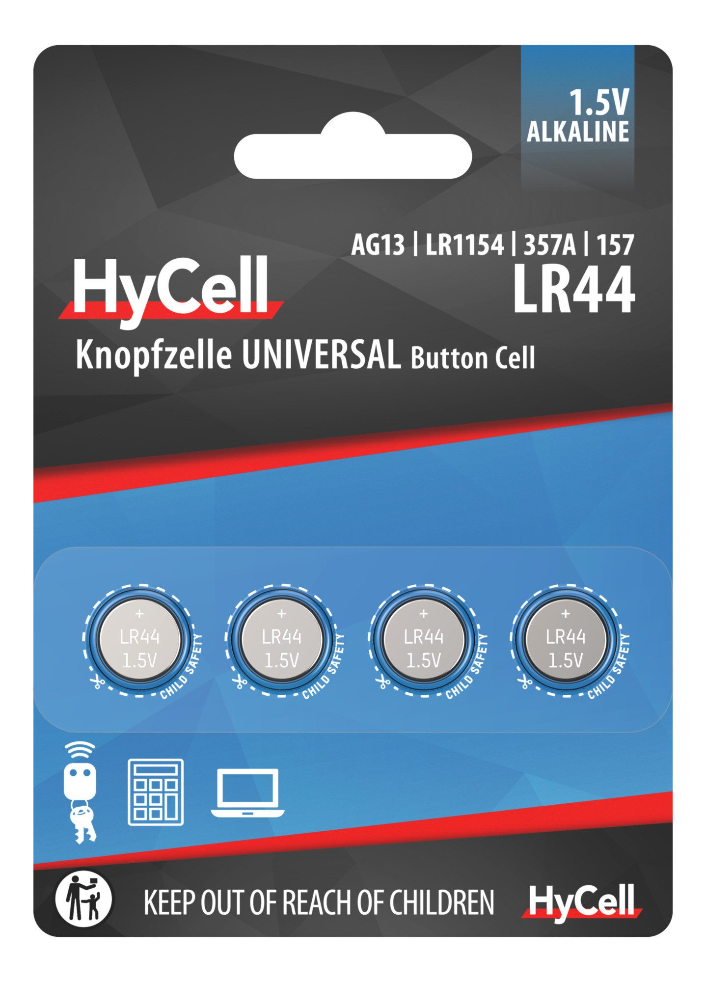 HyCell HyCell Alkaline Knopfzellen LR44 / LR1154 / AG13 Knopfzelle