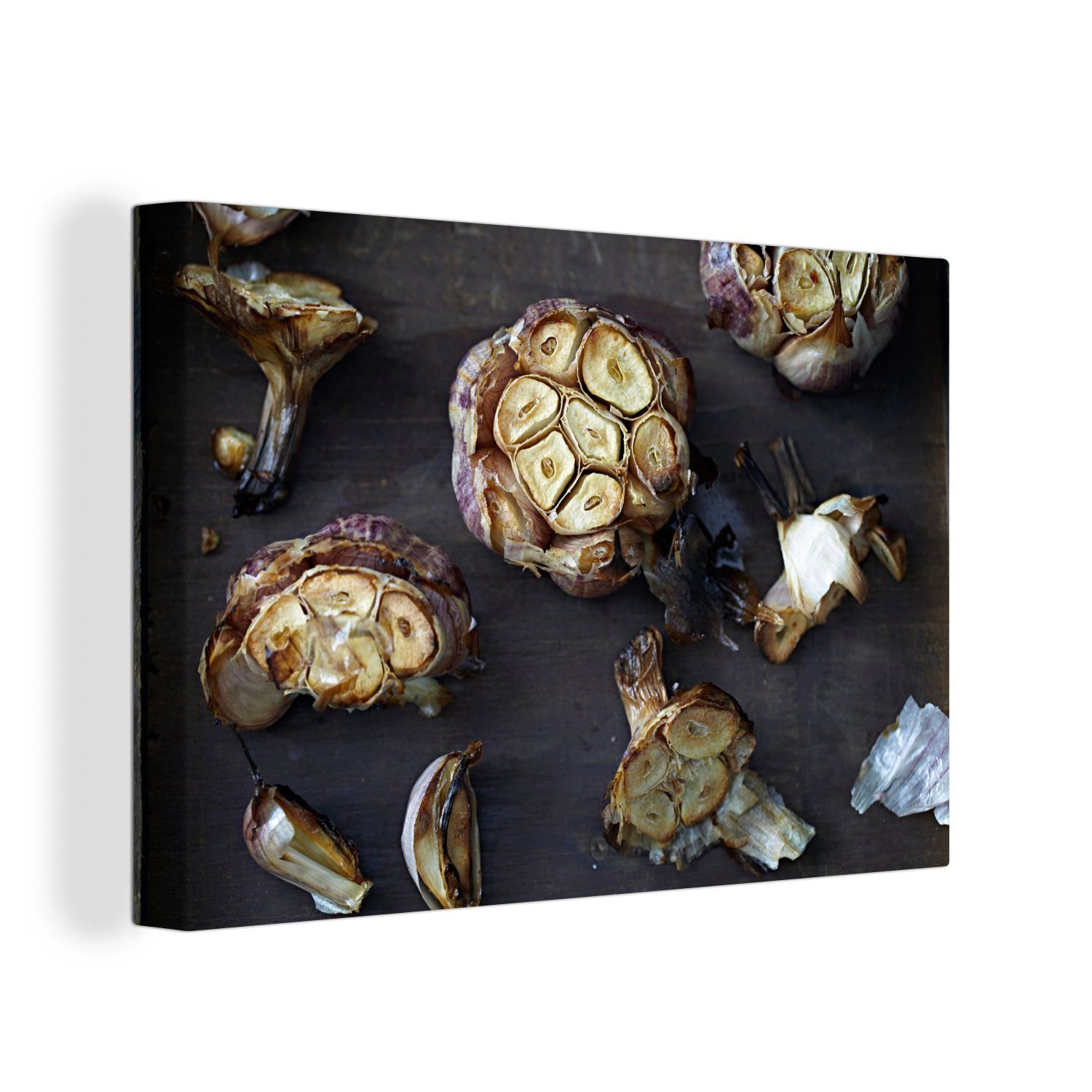OneMillionCanvasses® Leinwandbild Gerösteter Knoblauch, (1 St), Wandbild Leinwandbilder, Aufhängefertig, Wanddeko, 30x20 cm