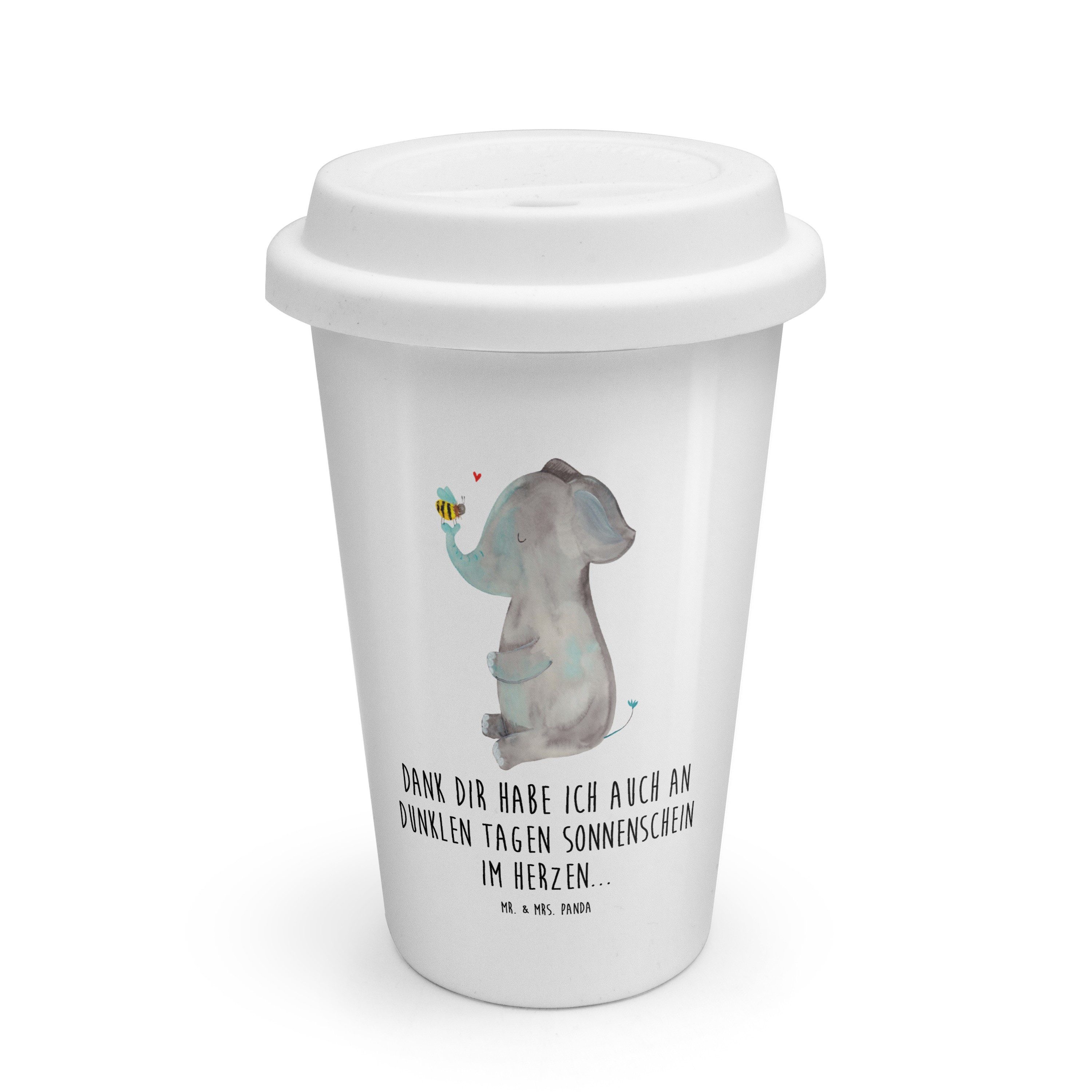 Mr. & Mrs. Panda Coffee-to-go-Becher Elefant Biene - Weiß - Geschenk, Kaffeebecher to go, Isolierbecher, G, Keramik, Spitzenqualität