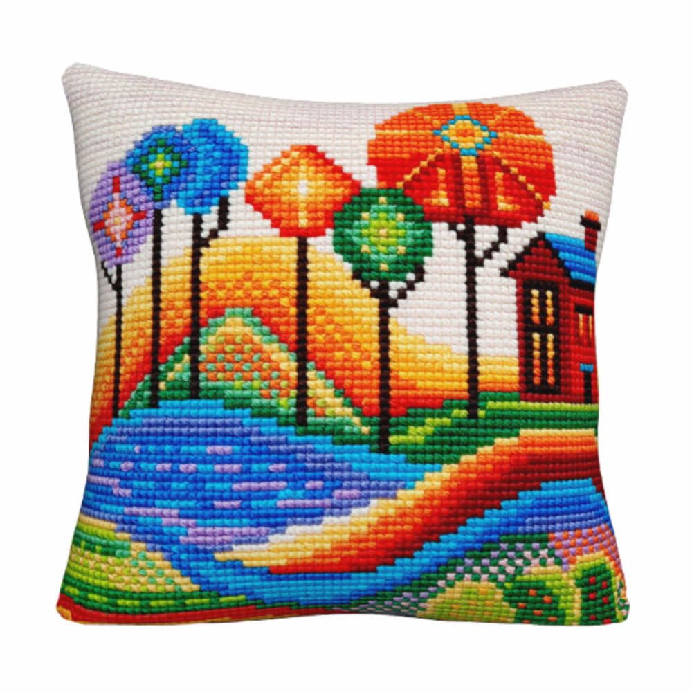 Collection D'art Kreativset CDA Kreuzstichkissen Stickpackung "Blauer See", bedruckt, 40x40cm, (embroidery kit by Marussia)