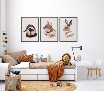 WANDKIND Poster Kinderzimmer Wandposter 3er Set Premium P774 / Königliche Tierportrait, Wandposter in verschiedenen Größen