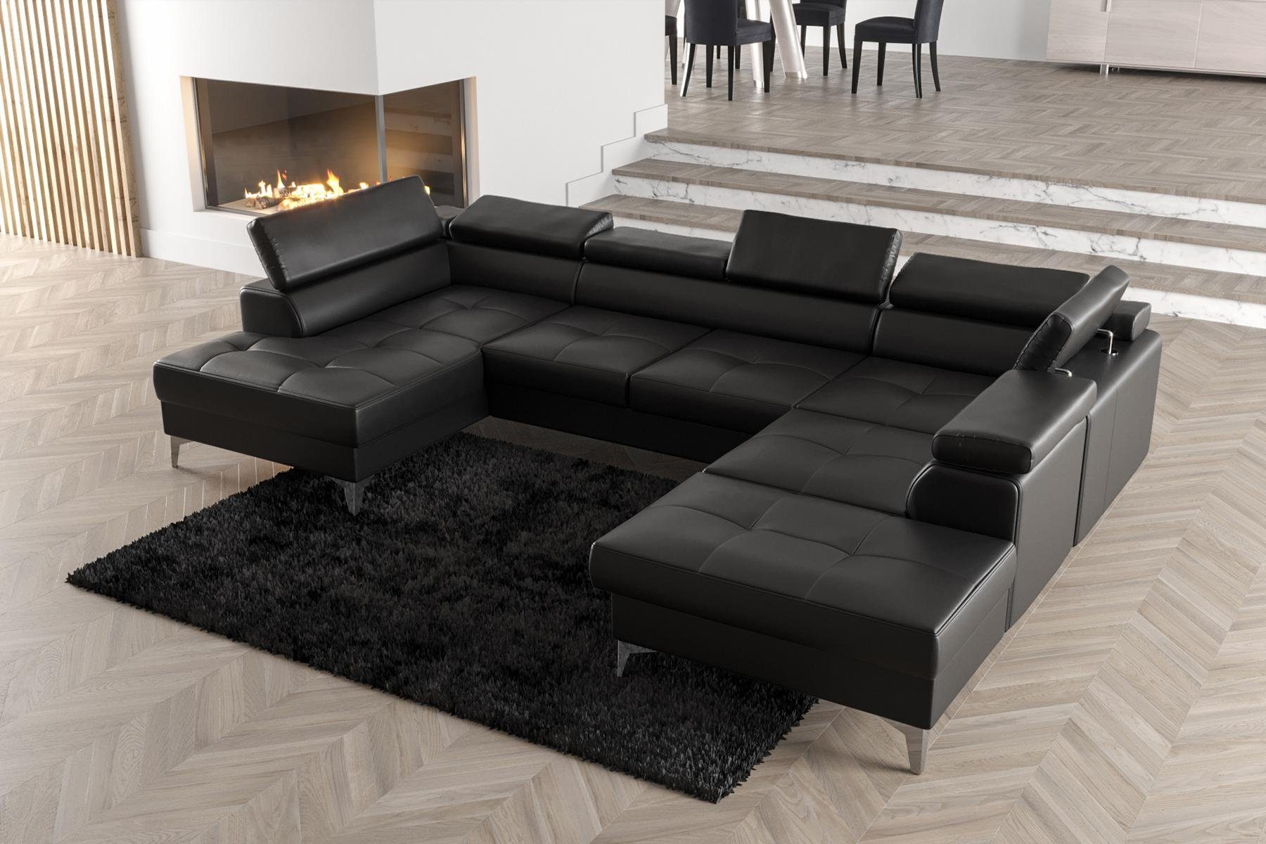 JVmoebel Ecksofa Modernes Design Polsterung Couch Wohnzimmer Ecksofa U-Form, Made in Europe Schwarz