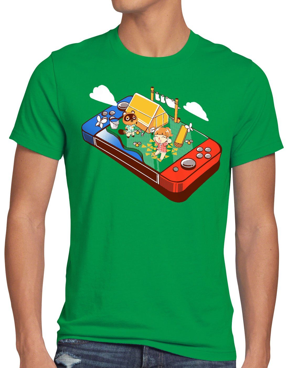 style3 Print-Shirt Herren T-Shirt Crossing Pocket switch animal videospiel horizons grün