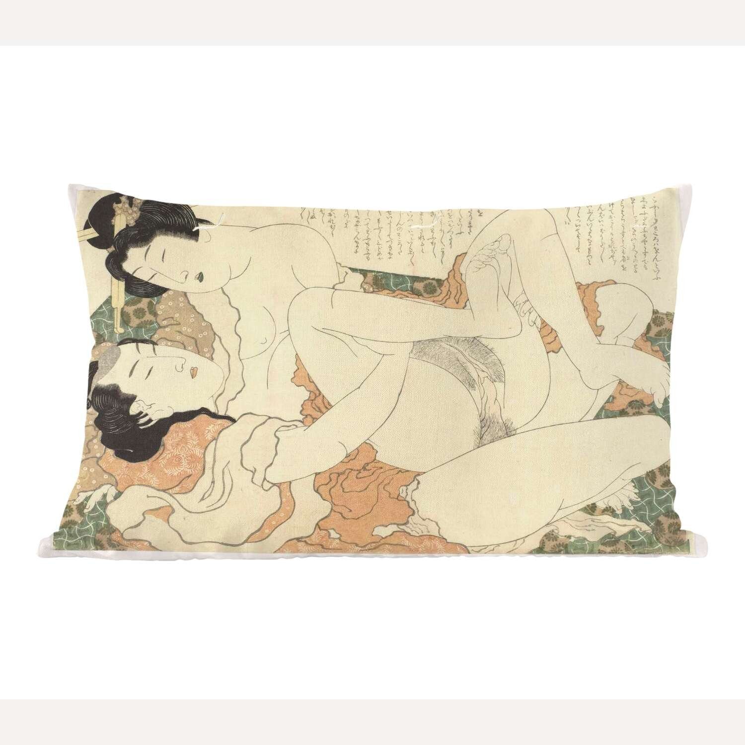 MuchoWow Dekokissen Liebespaar - Gemälde von Katsushika Hokusai, Wohzimmer Dekoration, Zierkissen, Dekokissen mit Füllung, Schlafzimmer