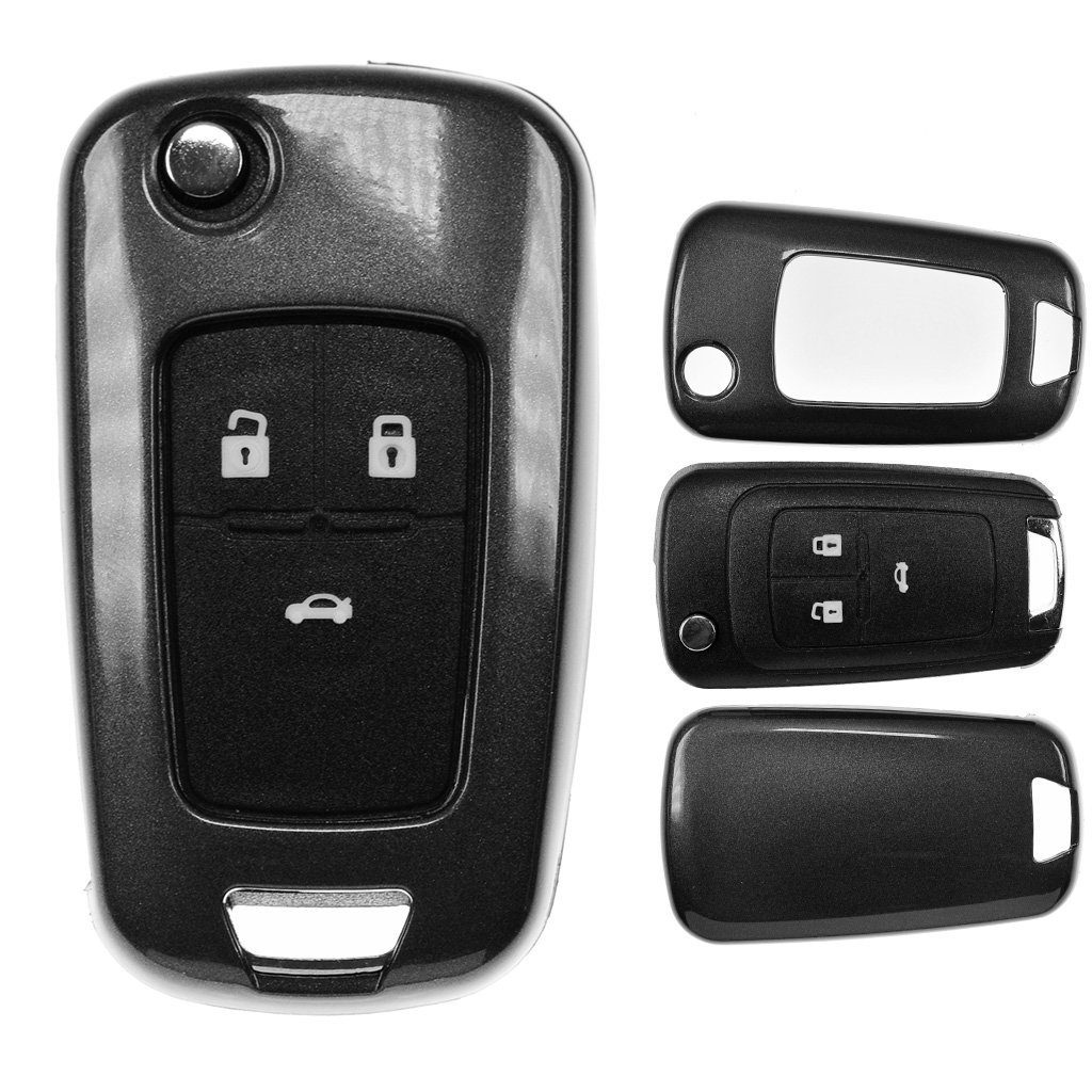 mt-key Schlüsseltasche Autoschlüssel Hardcover Schutzhülle Metallic Grau, Opel Astra J Corsa D Meriva Insignia Zafira Adam Klappschlüssel