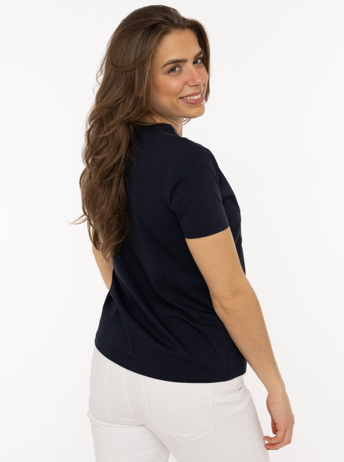Zwillingsherz T-Shirt "Happiness Vibes" ton in ton Stickerei, kurzarm, Rundhals