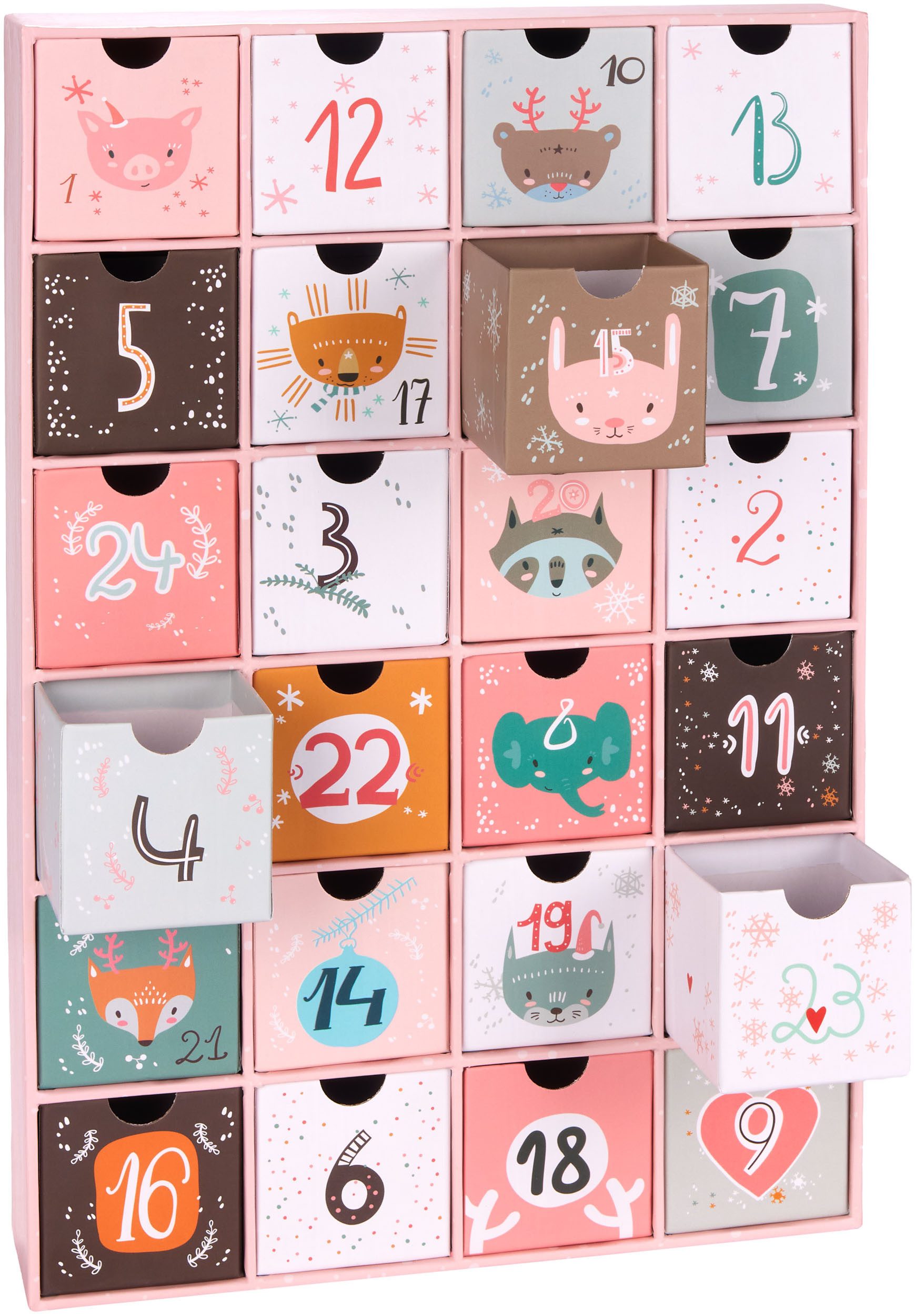 BRUBAKER befüllbarer Adventskalender Adventskalender zum Befüllen - Rosa Weihnachten (Kalender, 1-tlg), DIY Weihnachtskalender - 39 cm groß aus Pappe