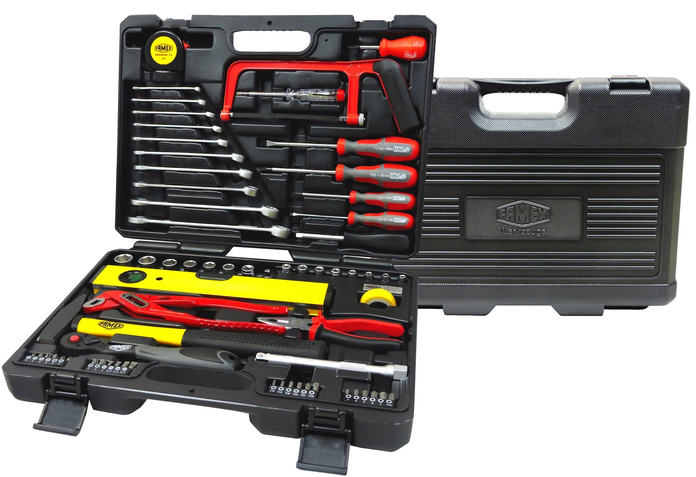 FAMEX Werkzeugset 145-50 Kunststoffkoffer Werkzeug (Werkzeugkoffer, im mit Set, Werkzeugkasten 67-St)