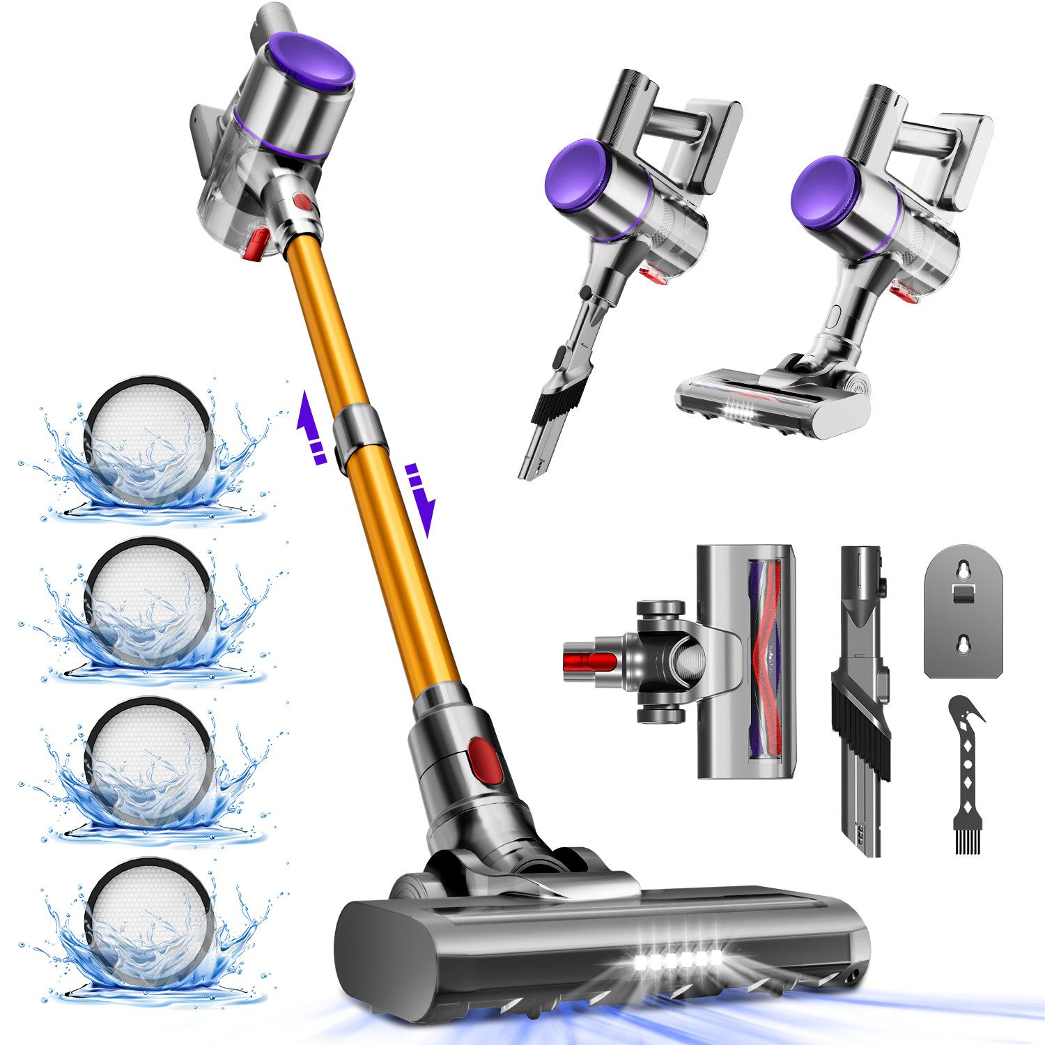 Adormii Akku-Hand-und Стальной пылесос Akku Пылесосы Kabellos 45000Pa/50Min/1.6L HEPA*4, beutellos, HEPA×4,Vacuum Cleaner,Staubsauger für Tierhaare,Teppich und Hartboden