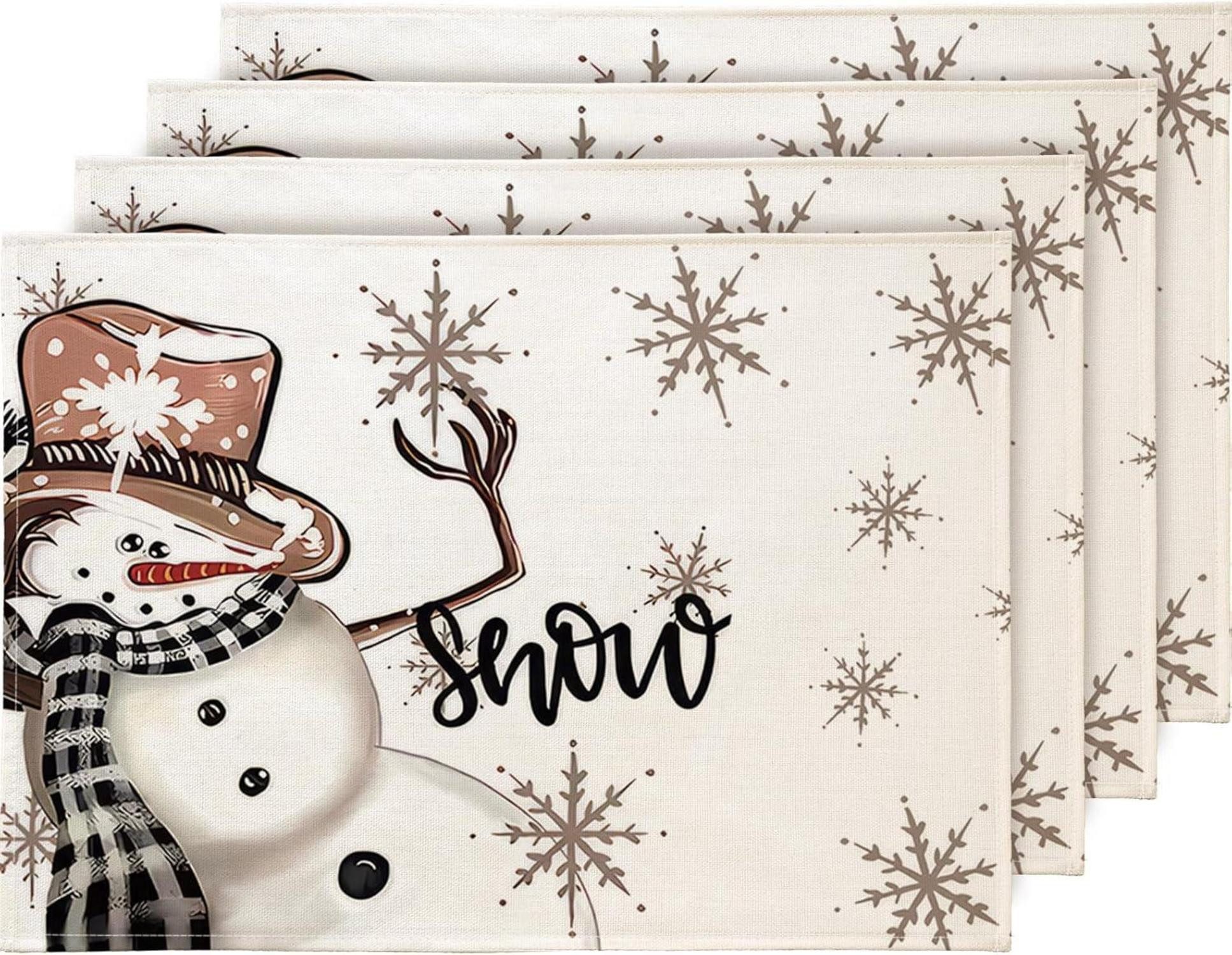 Dekohänger Platzset Weihnachten 4er Set Tischsets Abwaschbar Schneemann 30x45cm