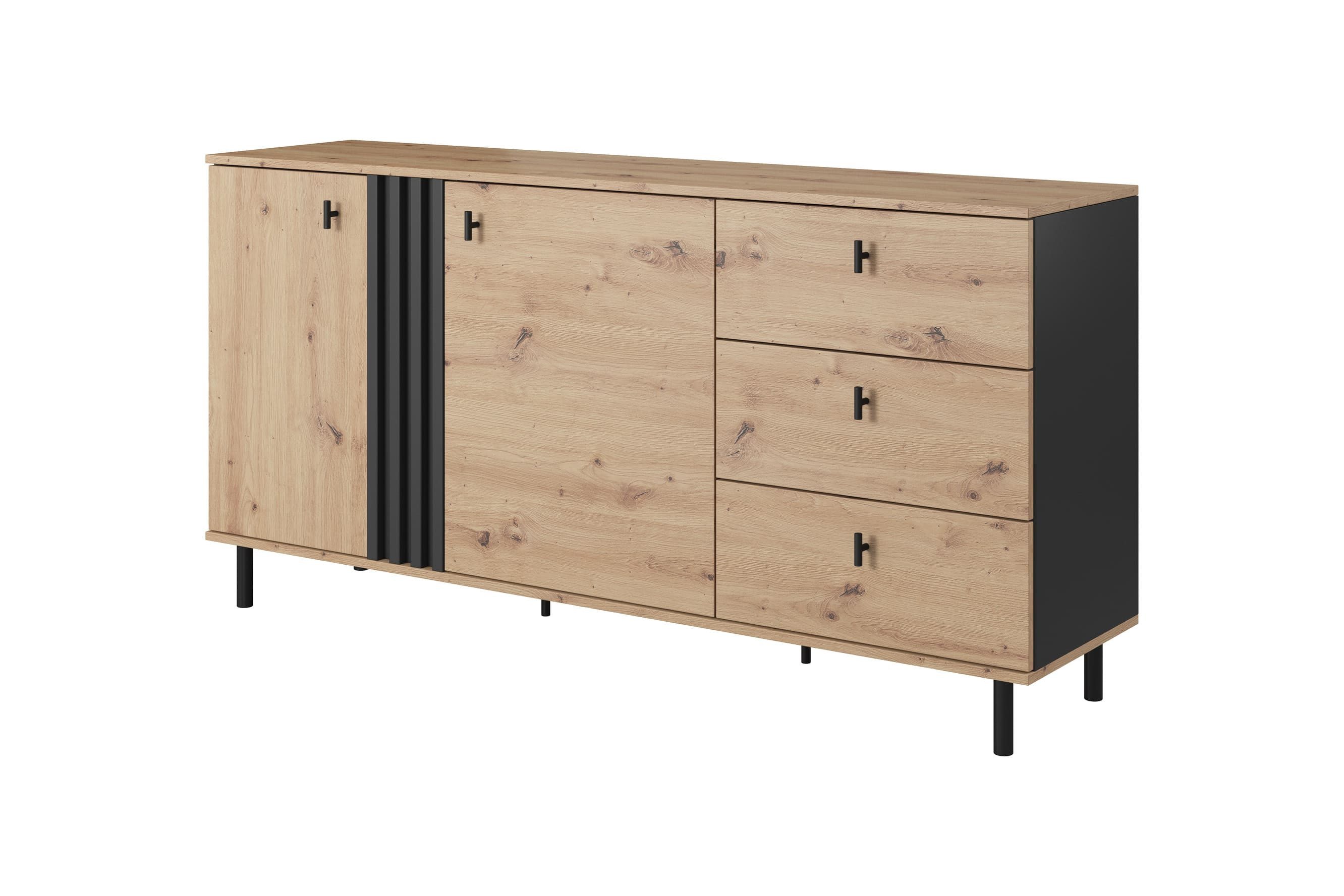 MOEBLO Kommode DEZMA D 2D3S (mit Schubladen, Artisan Eiche + Anthrazit), B 165,1 / H 82,2 / T 40 cm