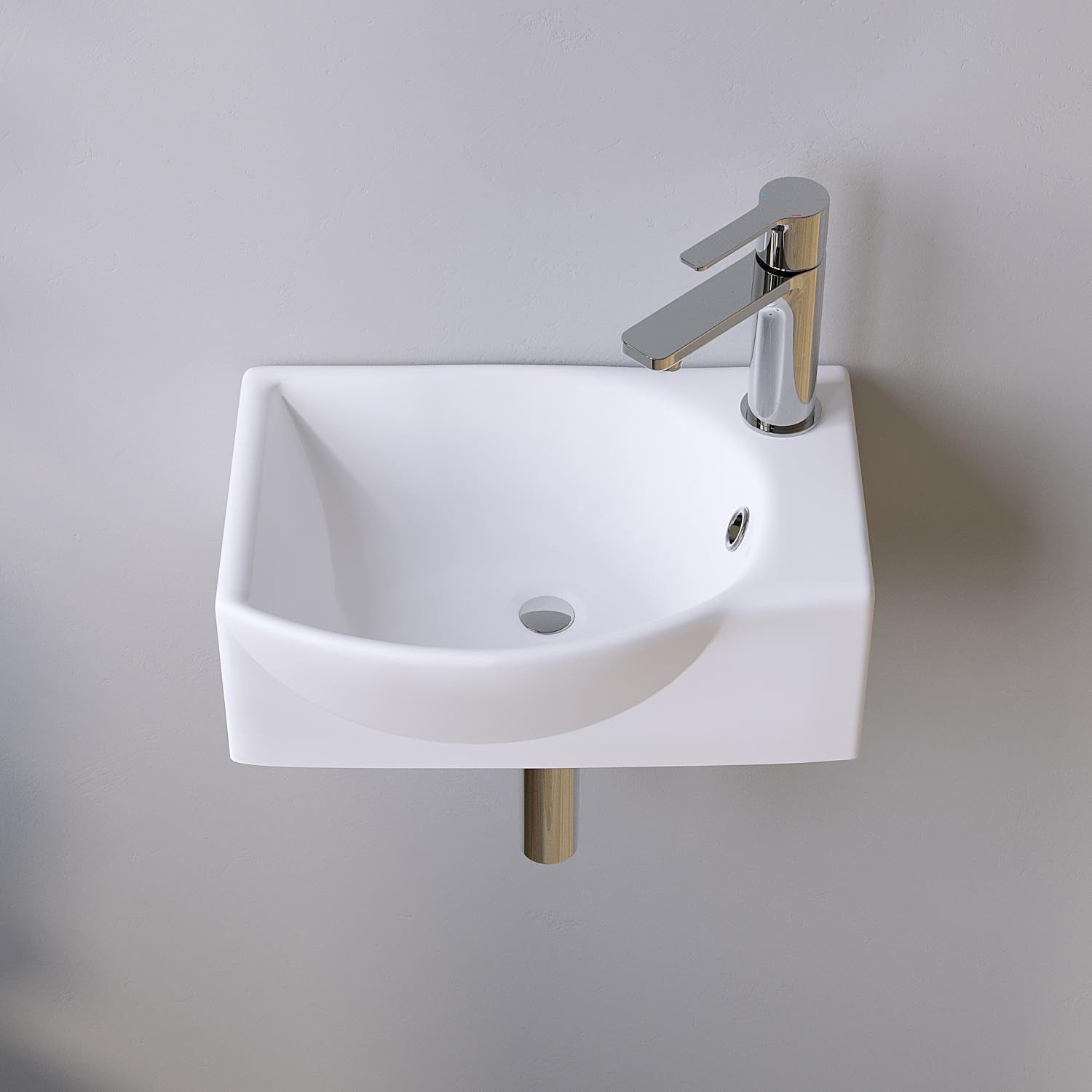 AQUALAVOS Waschbecken Keramik Hängewaschbecken Weiß Klein Eckig-Oval Hahnloch Überlauf, 40,5x28x12cm Platzsparend: Gäste-WC Kleinbäder Renovierung Objektbau – Bild 5 von 5