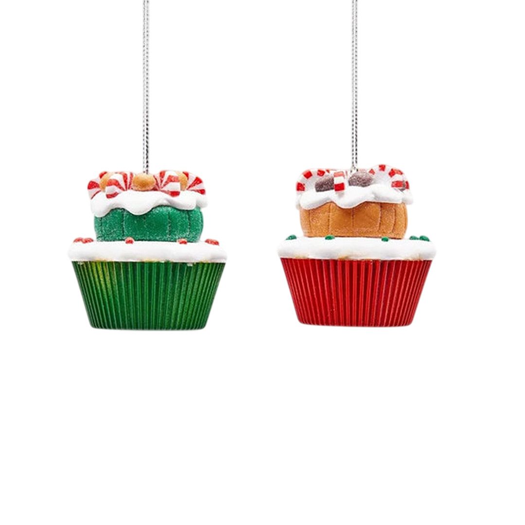 enzo de gasperi Christbaumschmuck Weihnachtsschmuck - 2 bunte Cupcakes in rot und grün - Glas H 6,5 cm