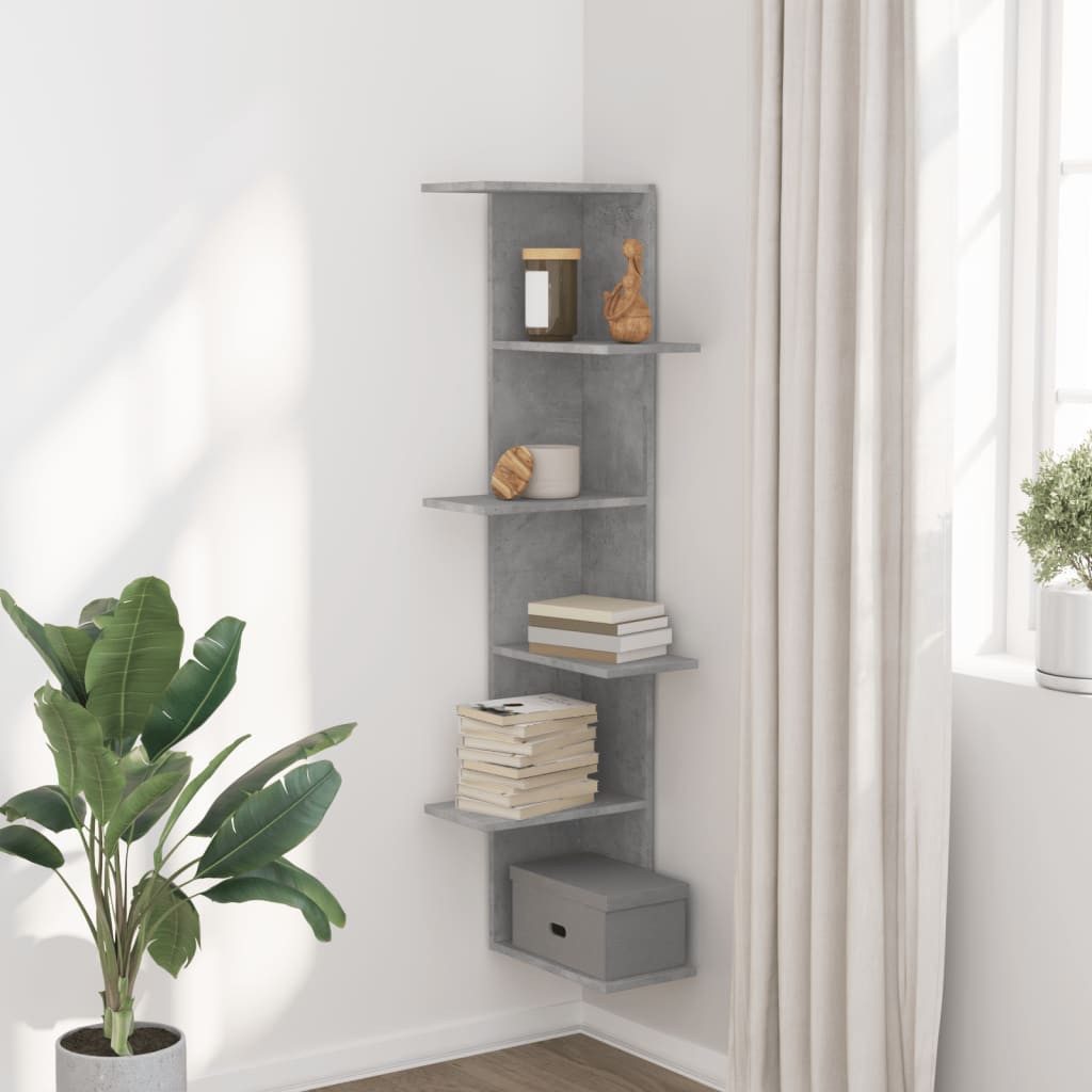 vidaXL Eckregal NA Wand-Eckregal Betongrau 36,5x36,5x140 cm Spanplatte