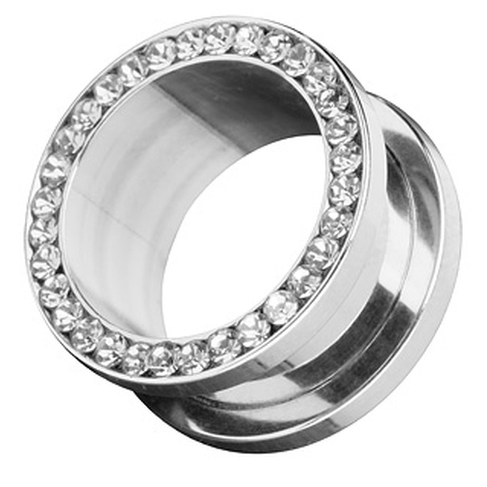 Kristall Taffstyle Schraub Edelstahl Flesh Clear Zirkonia Zirkonia Tunnel Plug Edelstahl Piercing Piercing Kristall, Plug