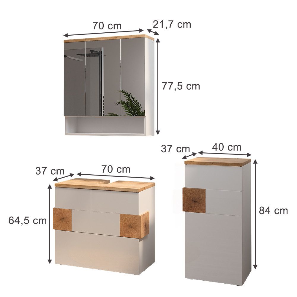 Vicco Badmöbel-Set Eden, Weiß/Artisan-Eiche, 3 Teile, günstig online kaufen