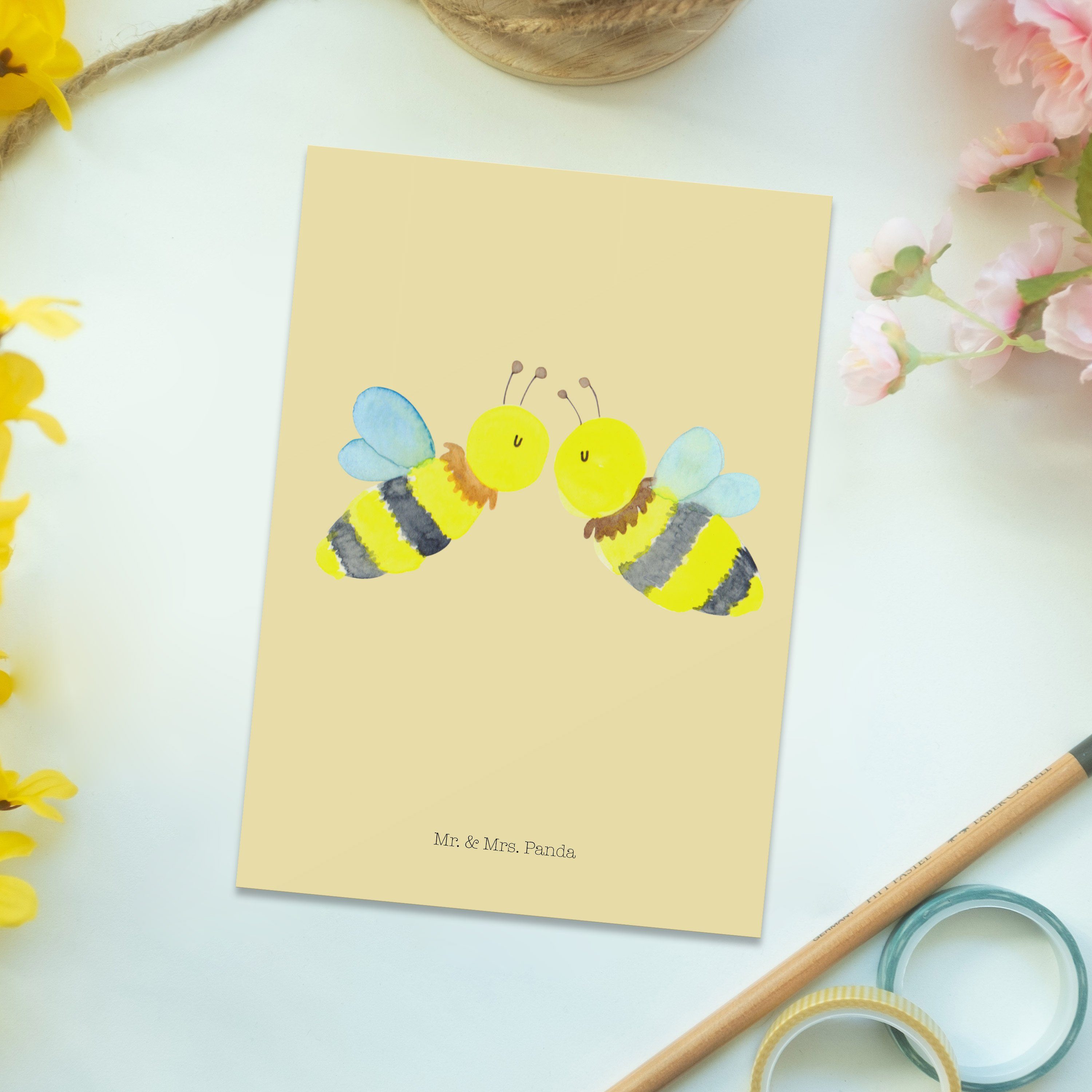 Geschenk, Panda - Mr. Postkarte Liebe Hummel, Geburtstagskart - Pastell Gelb Biene Wespe, & Mrs.
