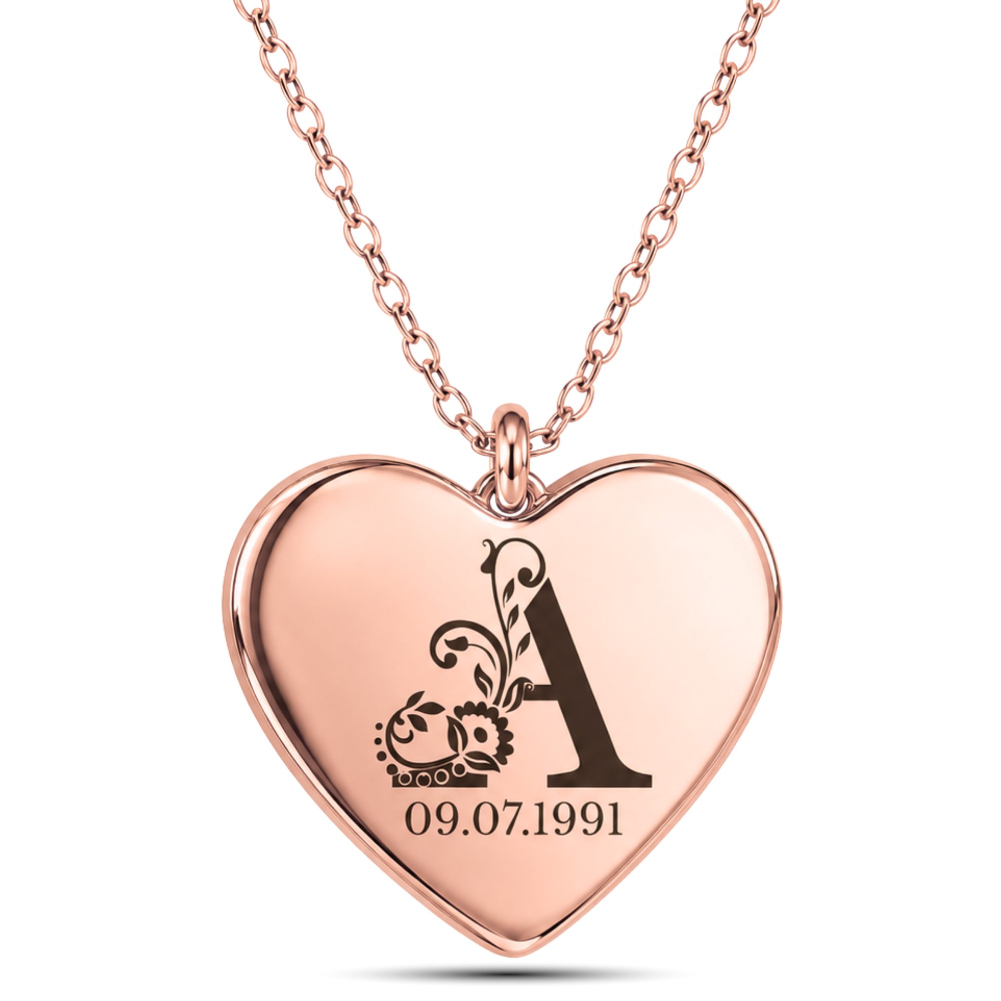 BS Schmuckdesign Kette mit Anhänger mit Gravur Personalisierte Halskette Damen Namenskette Herz Initiale (persönliche Gravur), inkl. Geschenkbox