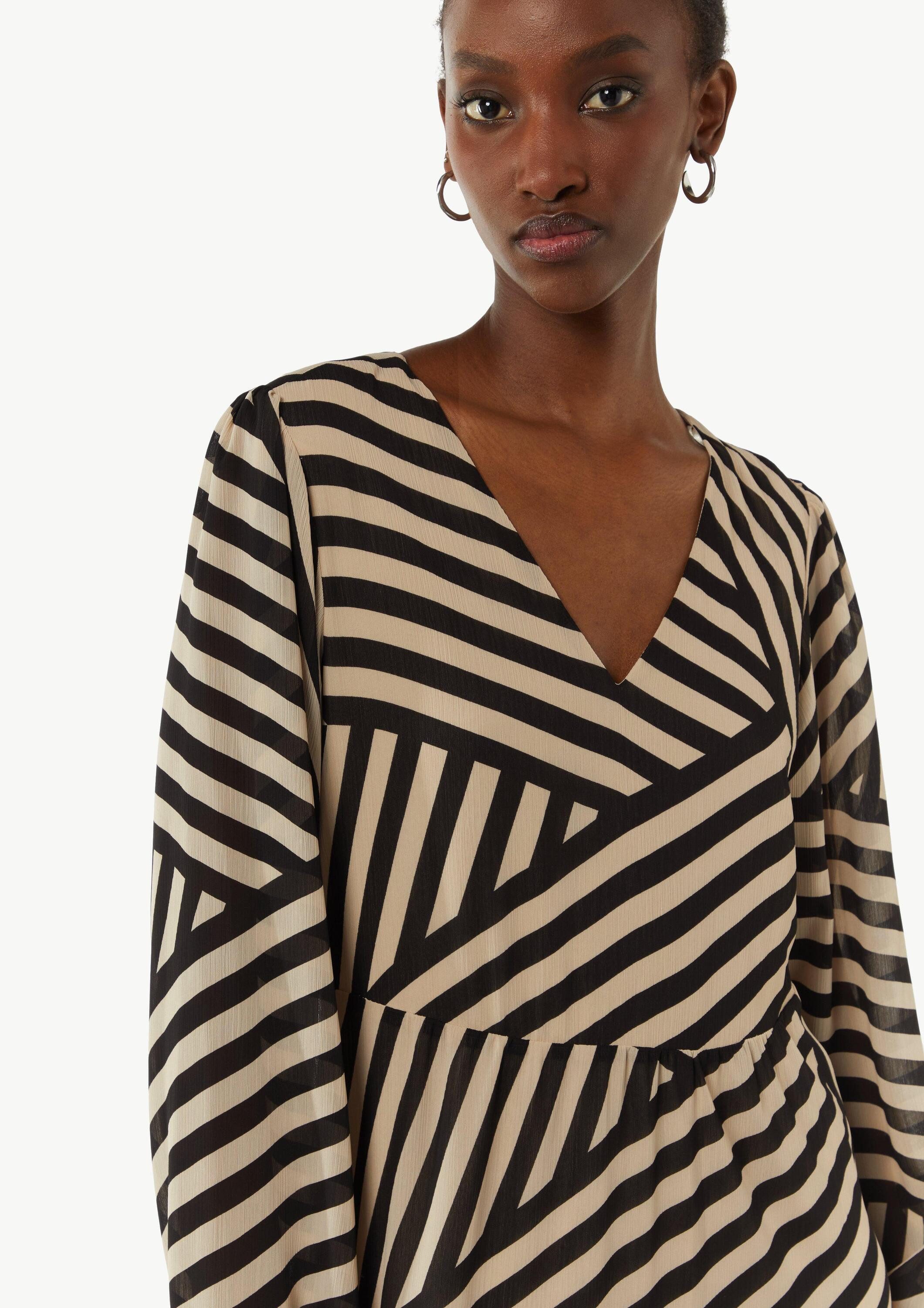 comma Midikleid Kleid Gestreiftes Midikleid aus Chiffon
