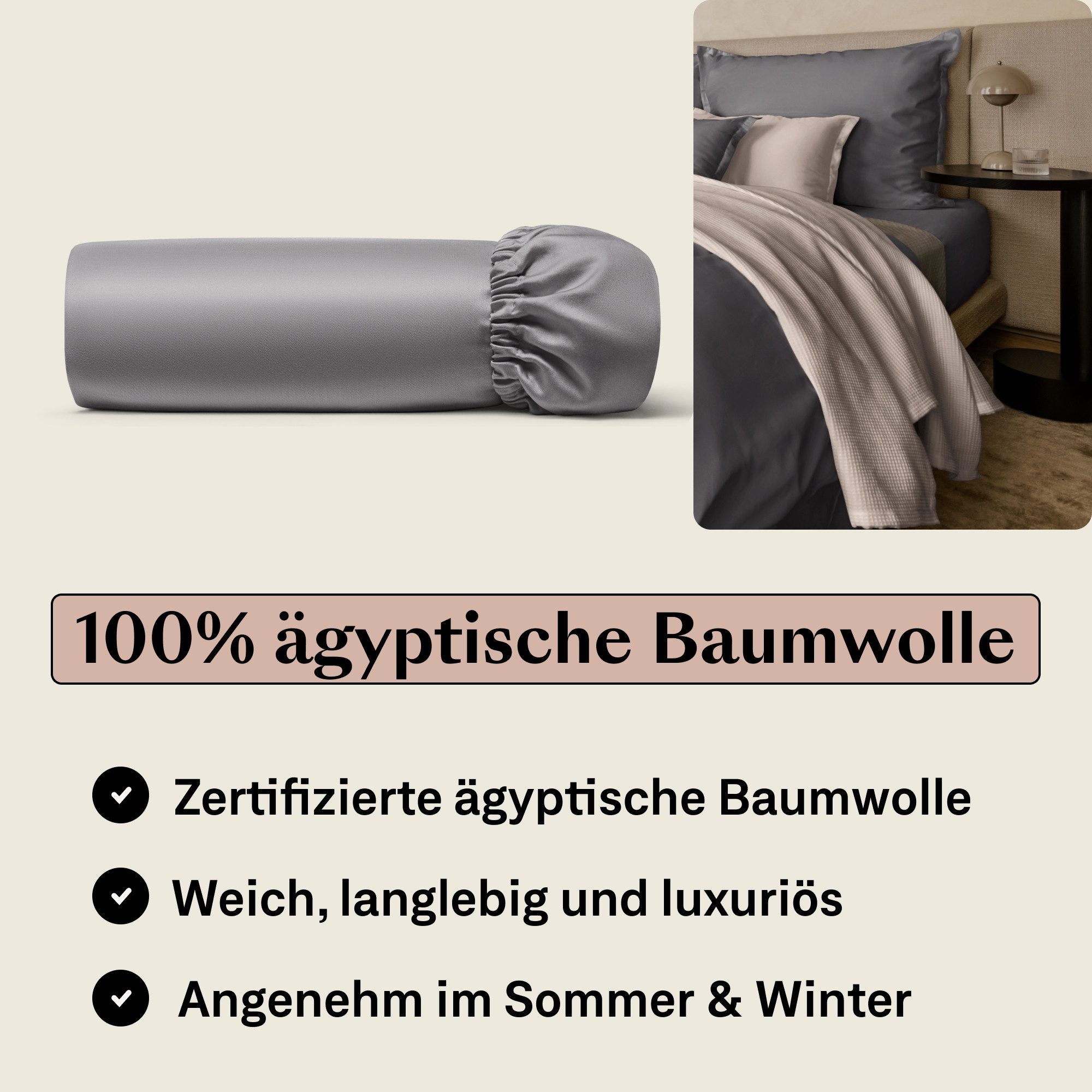 Amqua Spannbettlaken, Premium Mako Satin Spanntuch, 100% ägyptische Baumwol günstig online kaufen