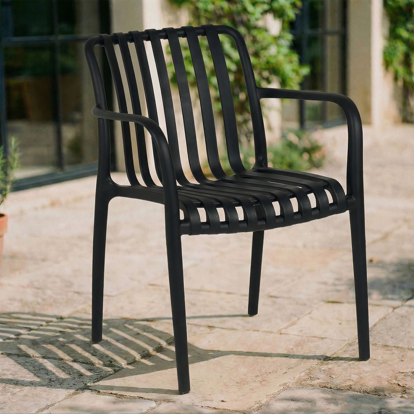 IDIMEX Gartenstuhl TULIPANO (6 St), Outdoor Stühle 6er aus UV-beständigem Kunststoff wetterfest Schwarz