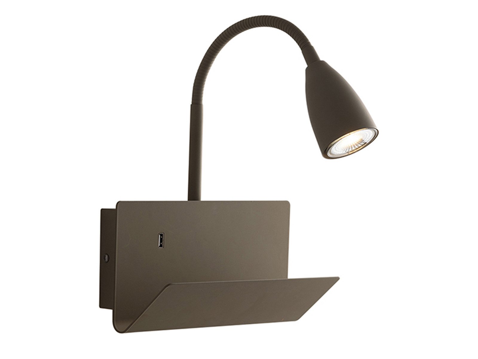Luce Ambiente Design LED Wandleuchte mit Ablage & USB Ladefunktion,B. 23cm, USB-Ladefunktion, LED wechselbar, warmweiß, Wandlampe mit Schalter für Bett Nachttisch Schwanenhals Leselampe Wand