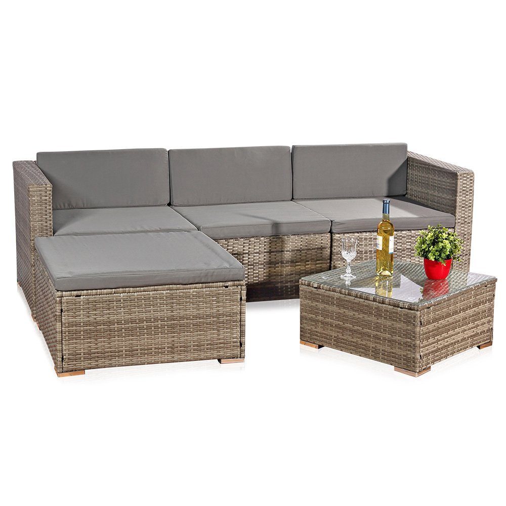 Garten-Essgruppe Gartenmöbel 5tlg Sitzgruppe Sofa Polyrattan Essgarnitur versch. Farben