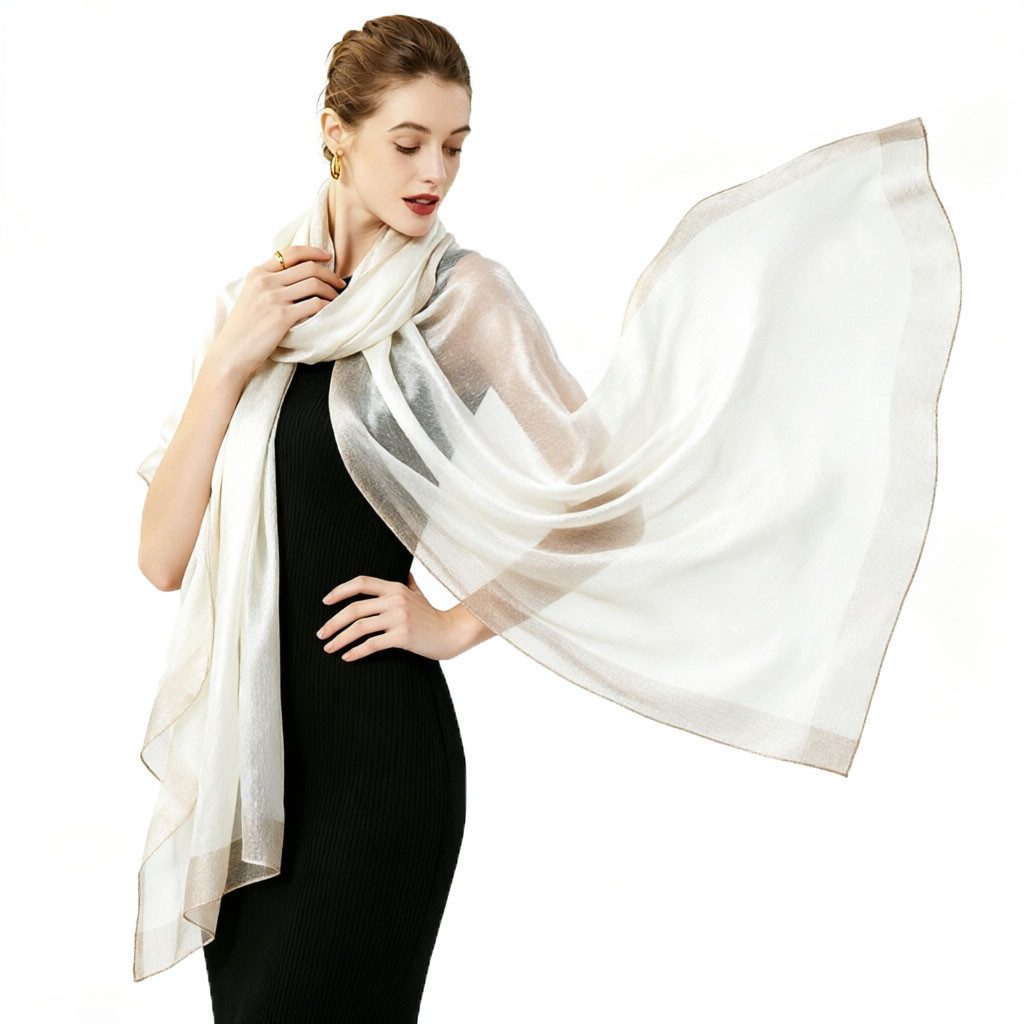Zaewry Modeschal Damen Modeschal, Leichter Voile-Schal Schulterumhang, Goldrand Modeschal, Eleganter Abendkleid-Schulterumhang