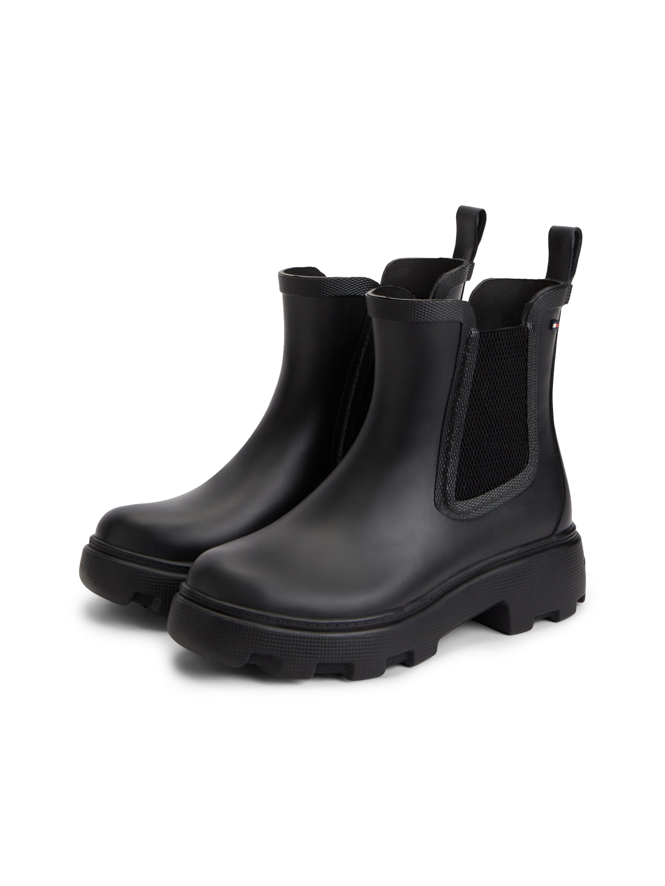Tommy Hilfiger RUBBER FLAG CLEATED RAINBOOT Chelseaboots Stiefelette, Rainboots mit beidseitigem Stretcheinsatz