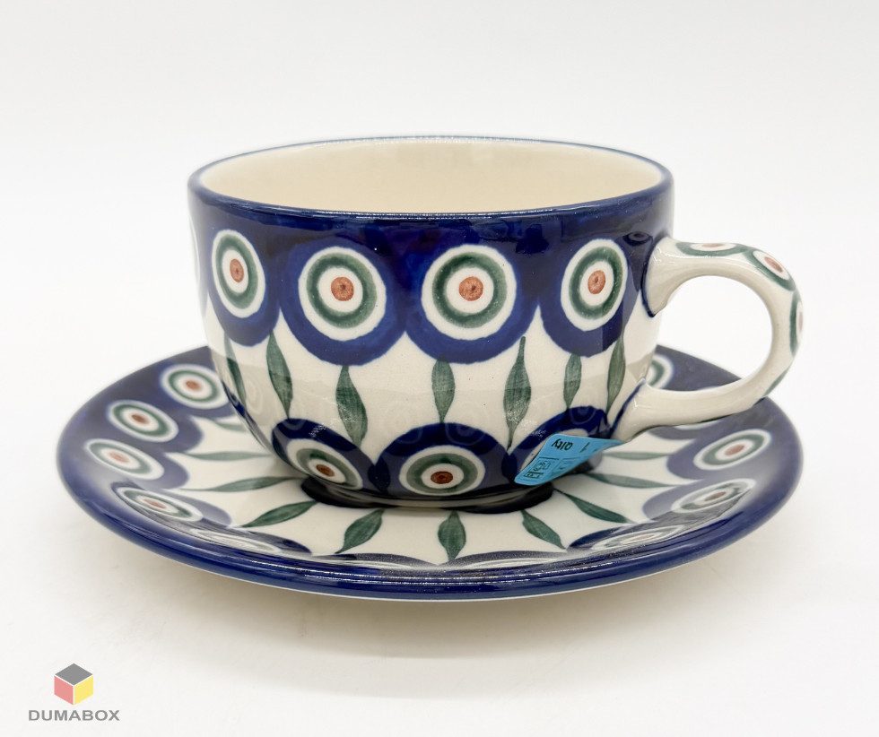 Ceramika Artystyczna Bolesławiec Tasse Handgefertigte Tasse mit Untertasse Bunzlauer Keramik