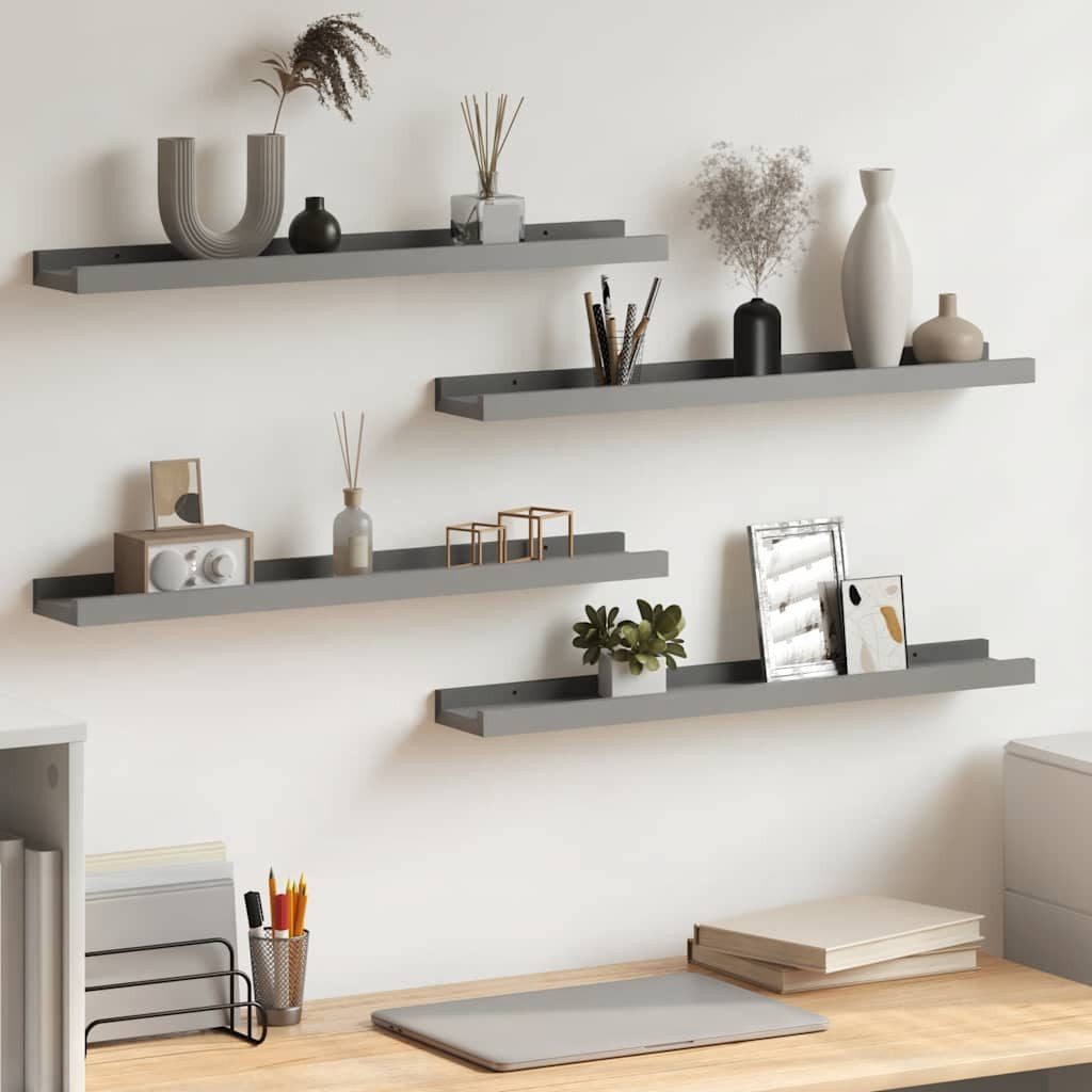 furnicato Wandregal 60 x 9 x 3 cm Grau, 4-tlg., Schwebendes Ablageboard mit 4er-Set für dein Wohnzimmer