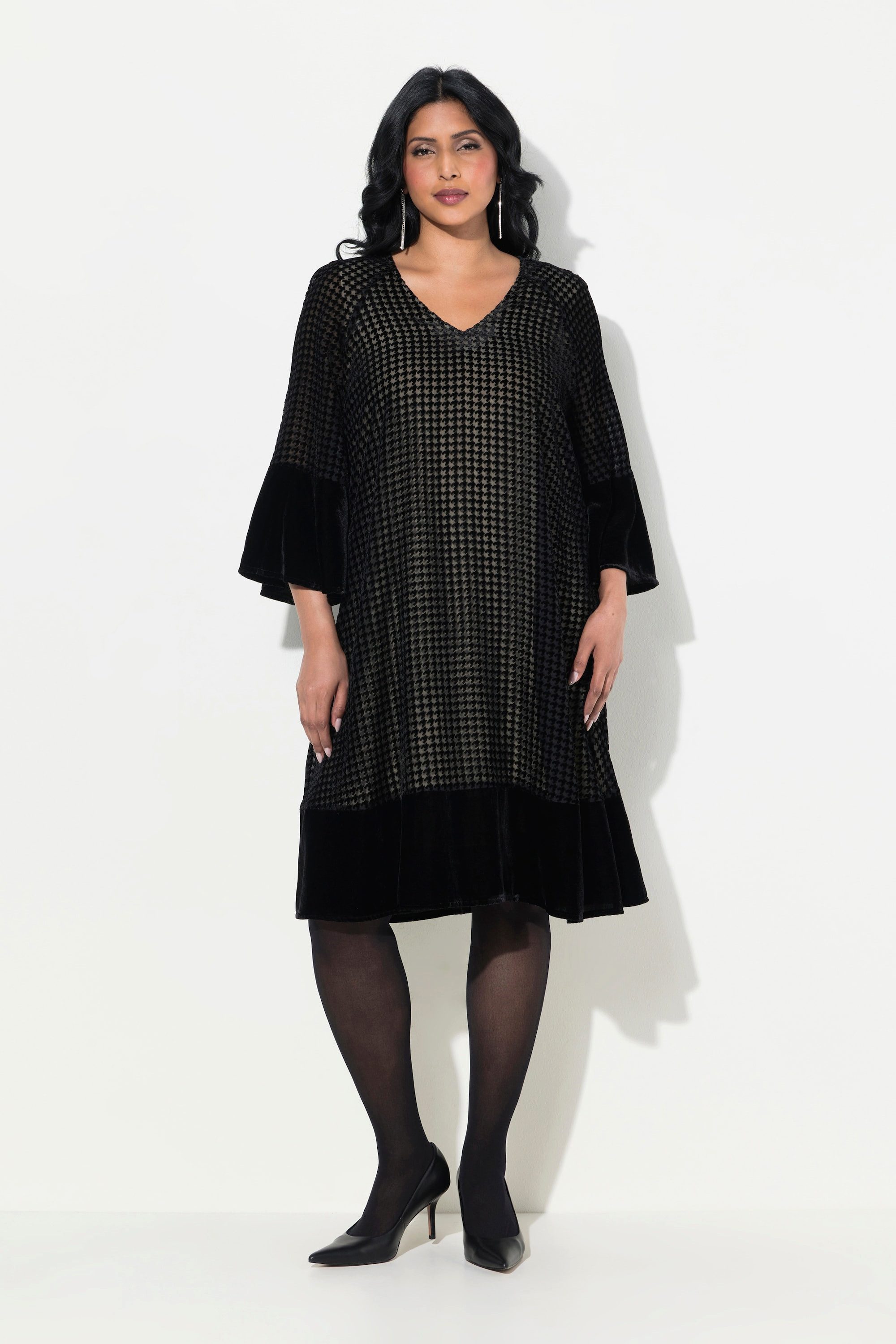 Ulla Popken Cocktailkleid Samtkleid A-Linie Ausbrennermuster günstig online kaufen