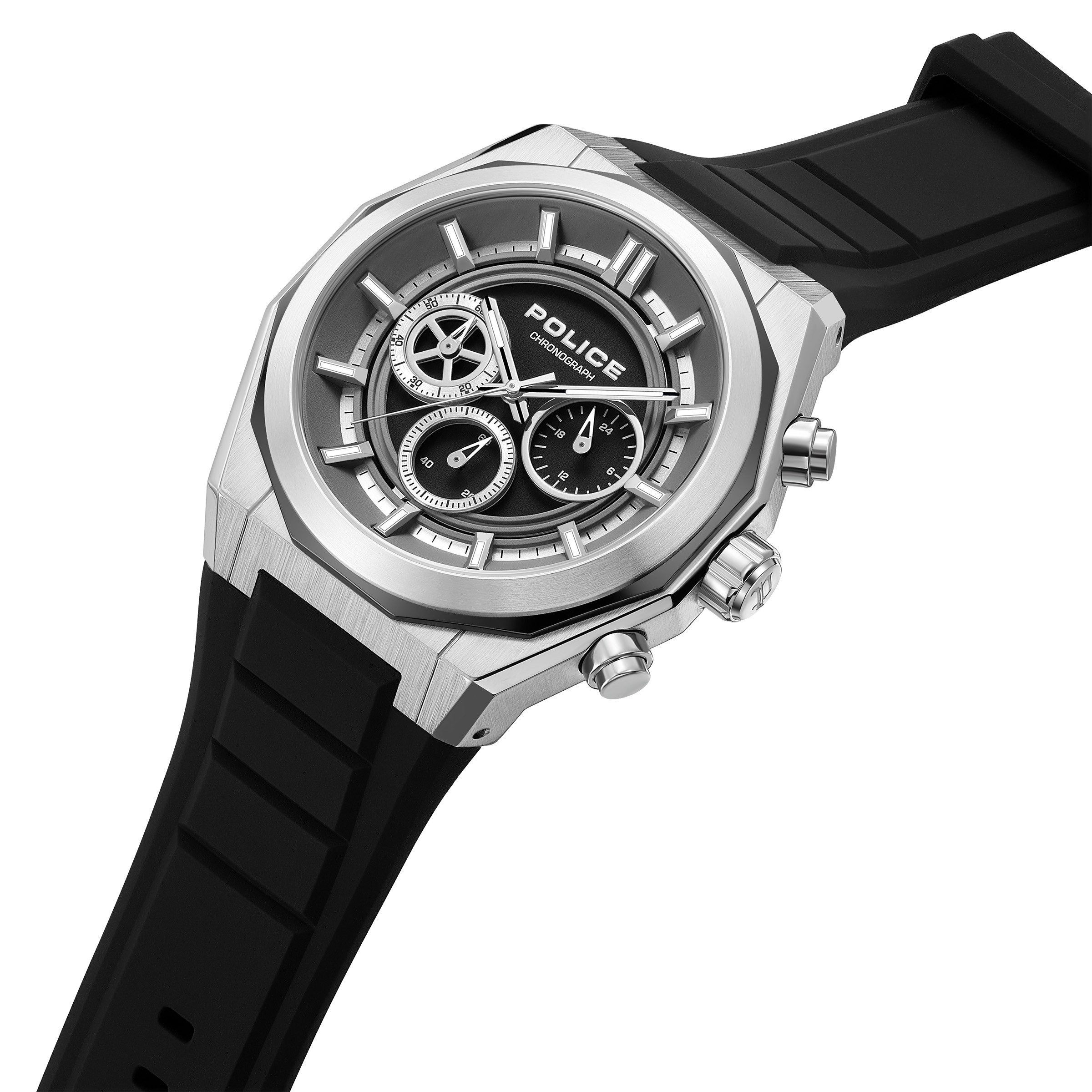 Police Chronograph Steward PEWGO0093702, Quarzuhr, Armbanduhr, Herrenuhr, Silikonarmband, analog, Stoppfunktion