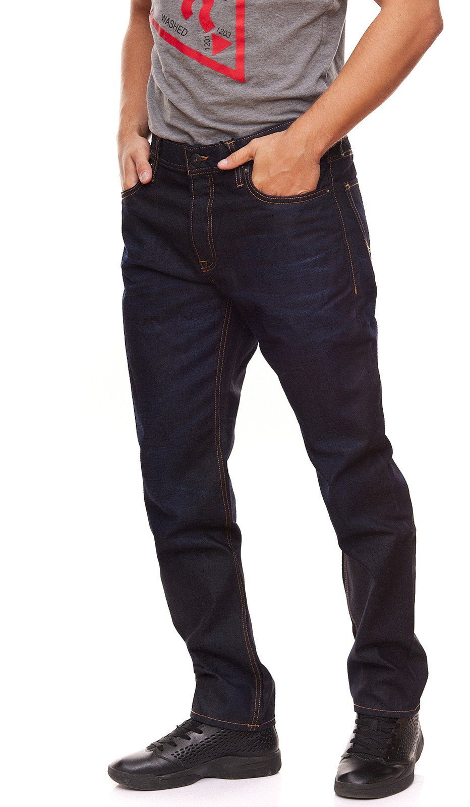 Jack & Jones Stoffhose »JACK & JONES Herren Comfort Fit-Jeans Denim-Hose  mit Kontrastnähten Mike Jeans-Hose Dunkel-Blau« online kaufen | OTTO