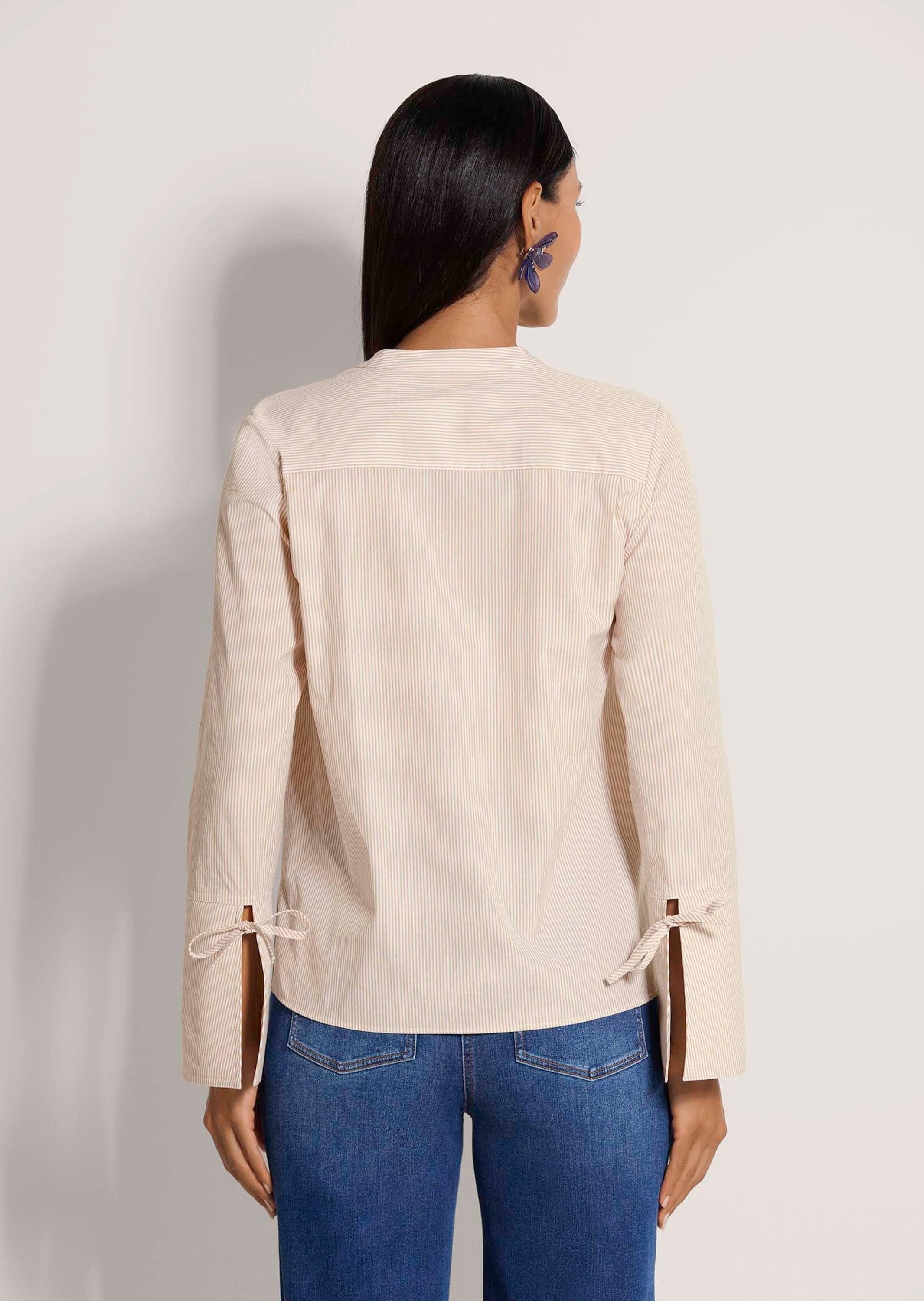 MADELEINE Langarmbluse Blusenshirt mit Streifendesign Baumwollbluse mit Rundhalsblende mit V-Ausschnitt und Langarm