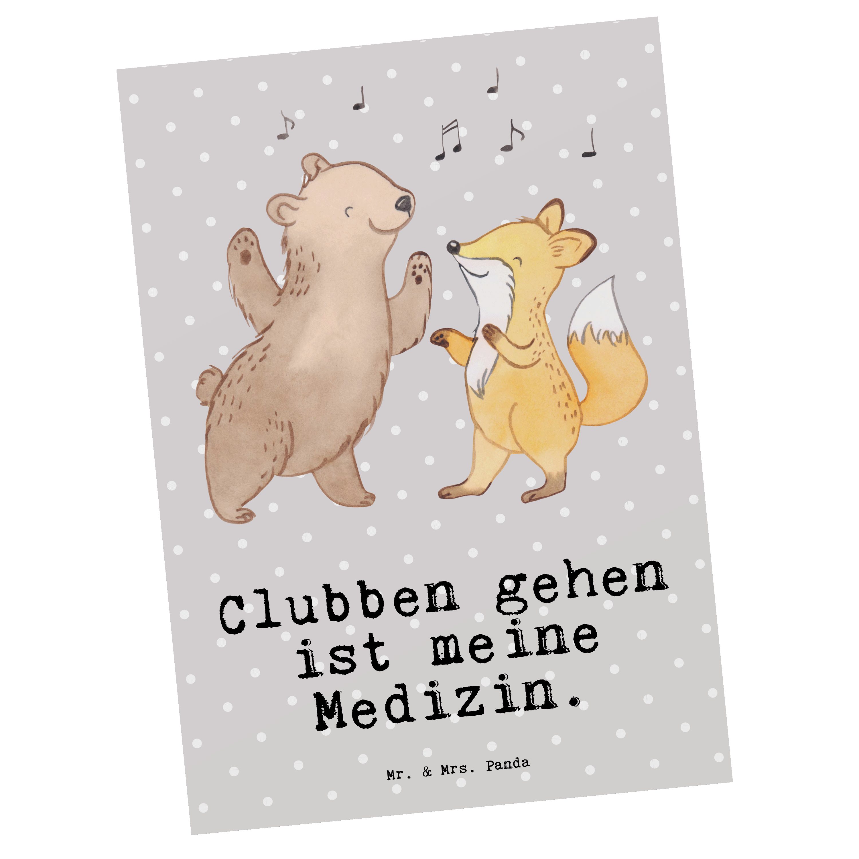 Mr. & Mrs. Panda Postkarte Bär & Fuchs Disco Medizin - Grau Pastell - Geschenk, Dankeskarte, Aus