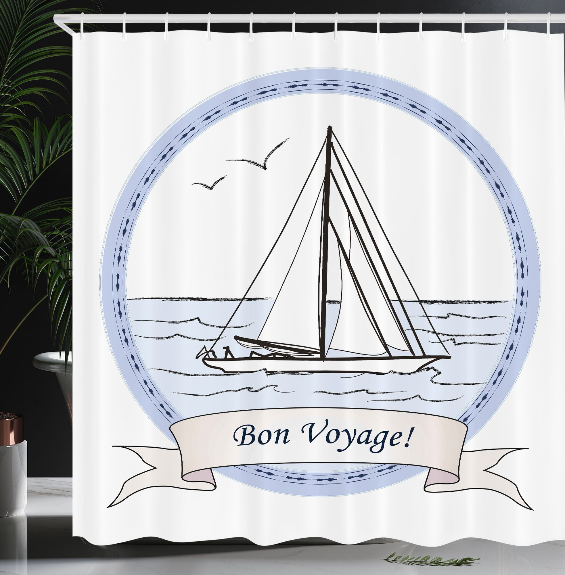 Abakuhaus Duschvorhang Moderner Digitaldruck mit 12 Haken auf Stoff Wasser Resistent Breite 175 cm, Höhe 180 cm, Reise Yatch in Ocean