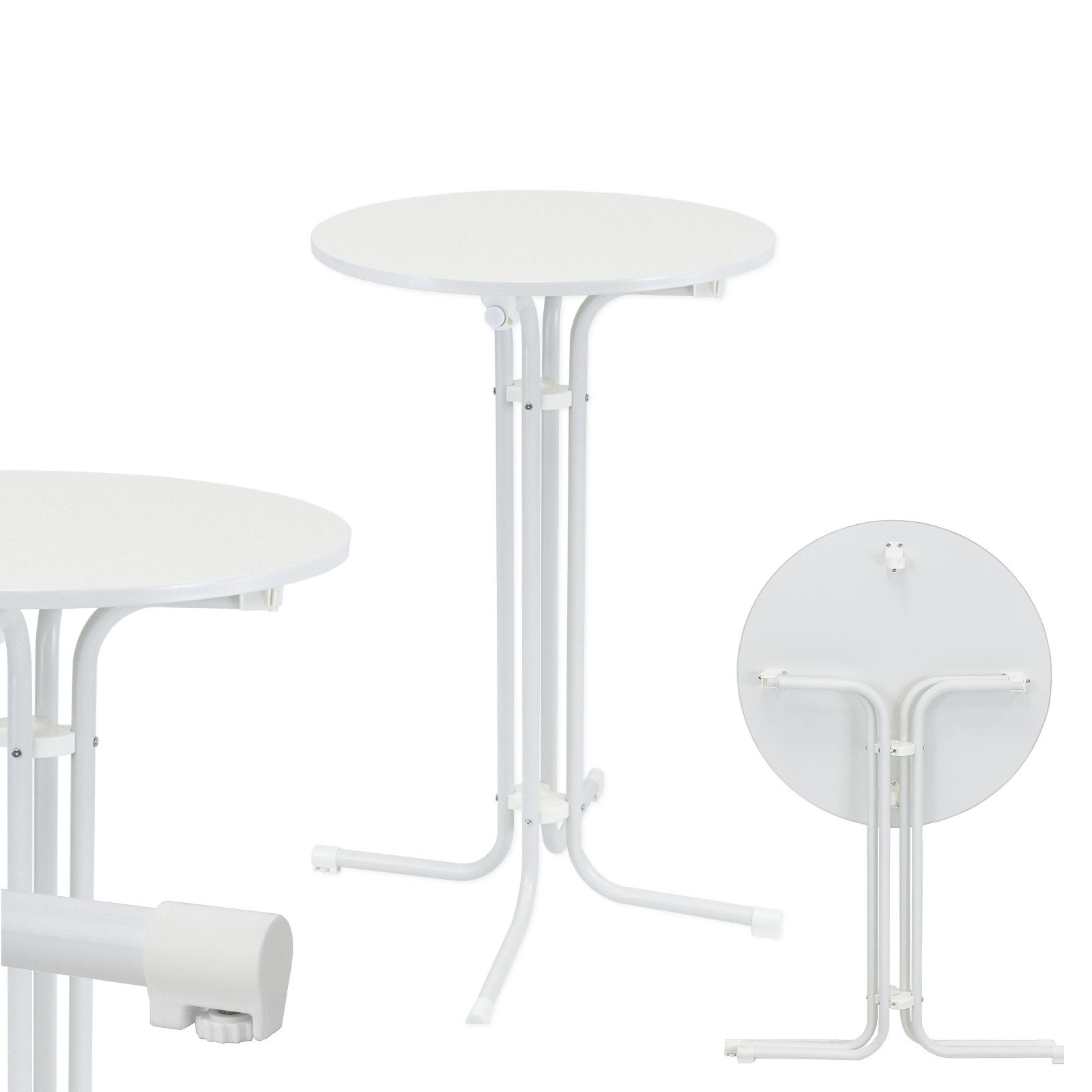 TRUTZHOLM Stehtisch klappbar Ø 80 cm Höhe 110 cm Stahl MDF-Holz Bistrotisch in Weiß (1er)
