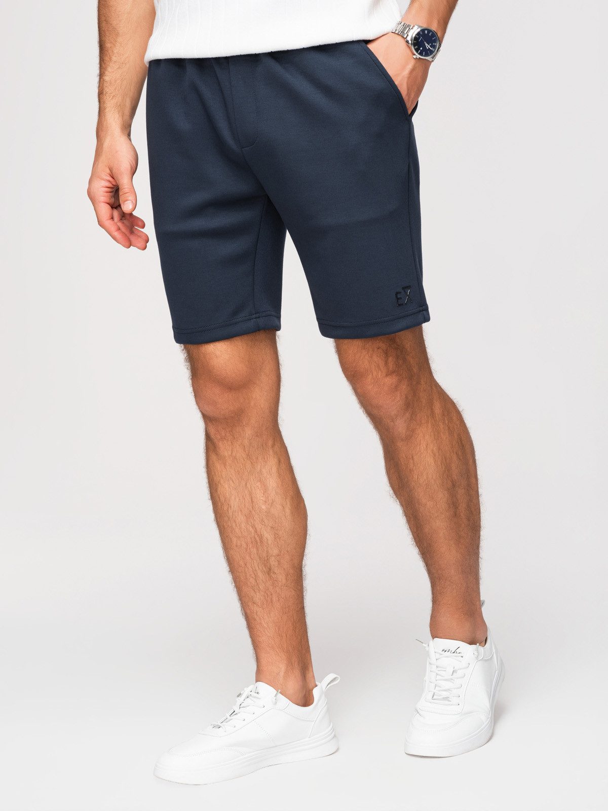 OMBRE Sweatshorts Herren Sweatshorts Regular Fit Elastischer Bund Dunkelblau L (kein Set, 1-tlg) Elastischer Bund mit Kordelzug