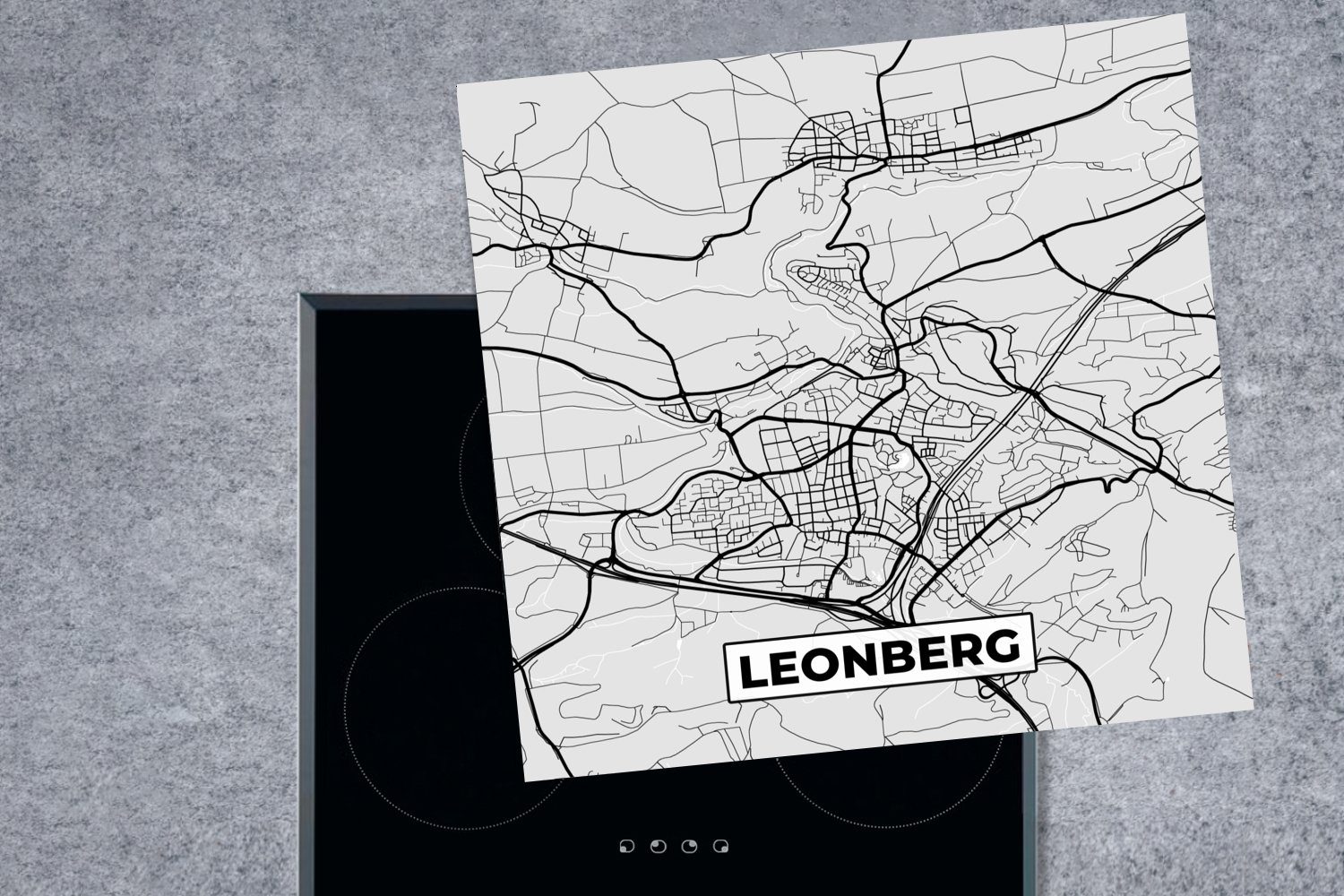 (1 78x78 - Arbeitsplatte MuchoWow für Stadtplan cm, Leonberg, küche Deutschland Karte - Vinyl, Herdblende-/Abdeckplatte tlg), Ceranfeldabdeckung, -