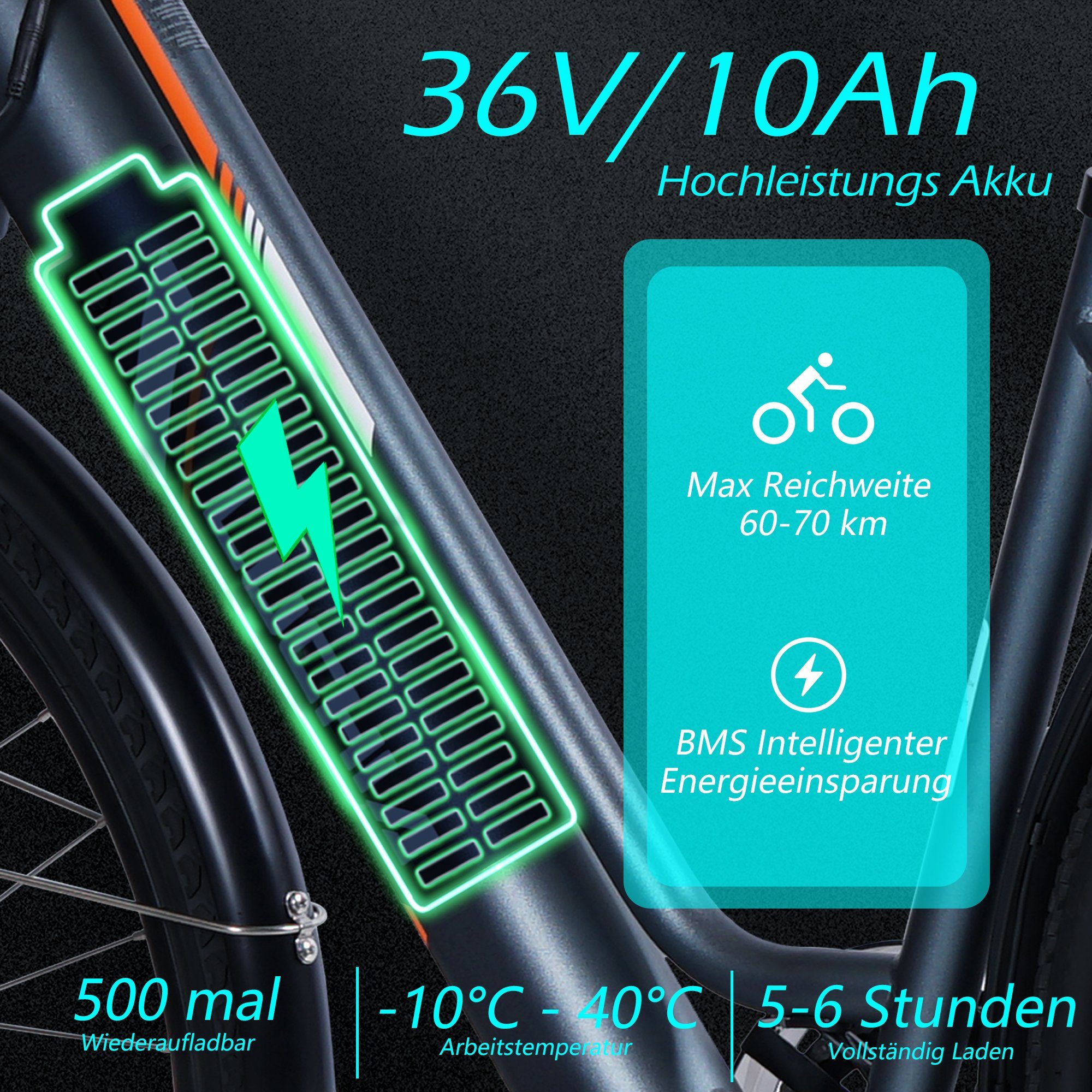 Gehunterstützungsmodus, LCD Fangqi and 6km/h Pendlerfahrrad), Fahrmodi Akku,25km/h, städtisches Elektrofahrrad, (kraftunterstützt/Pedal),25km/h, 36V/10Ah km/h Weiß städtisches km,120kg, front rear Smart-Bike, E-Bike 2 Display, basket Gehhilfemodus,Comes Zoll aluminum 27,5 rack with Heckmotor, 6 Elektrofahrrad,E-BIKE,250W, 55–65 MTB, 250W (1.5Zoll