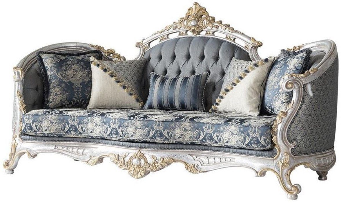 Grau & 125 Gold Kissen Barock Casa 250 95 / Blau Sofa - cm Silber mit Prunkvoll Wohnzimmer Padrino Edel Sofa / / dekorativen H. Luxus x x