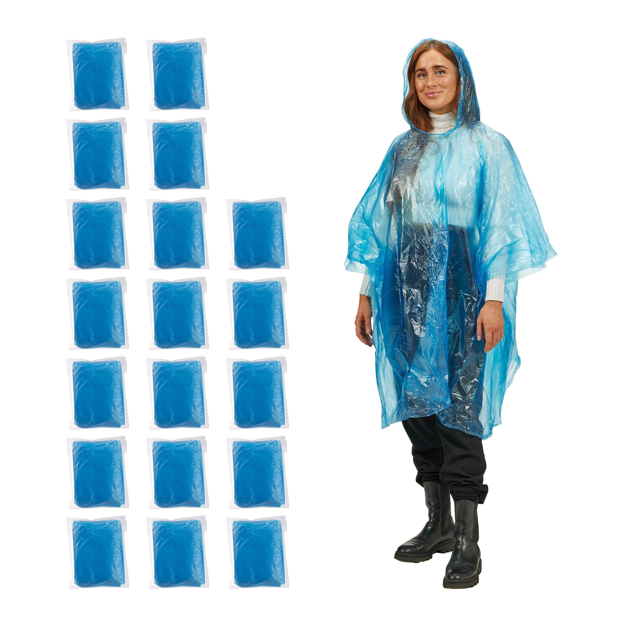 relaxdays Regenponcho Einweg Regenponcho 20er Set Blau