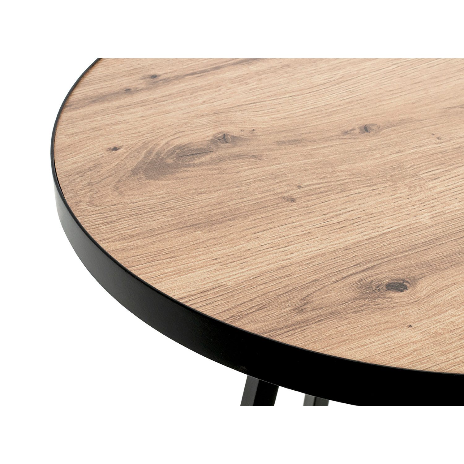 HAKU Beistelltisch Beistelltisch Eiche - Sofatisch schwarz, MDF, Metall - H 52 x Ø 48 cm (1xBeistelltisch, Dekotisch - kleiner Tisch), Beistelltisch aus Metall
