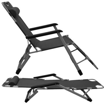 Campingstuhl Liegestuhl mit Auflage und Kopfkissen Sonnenliege, 178 cm Campingliege Schwarz