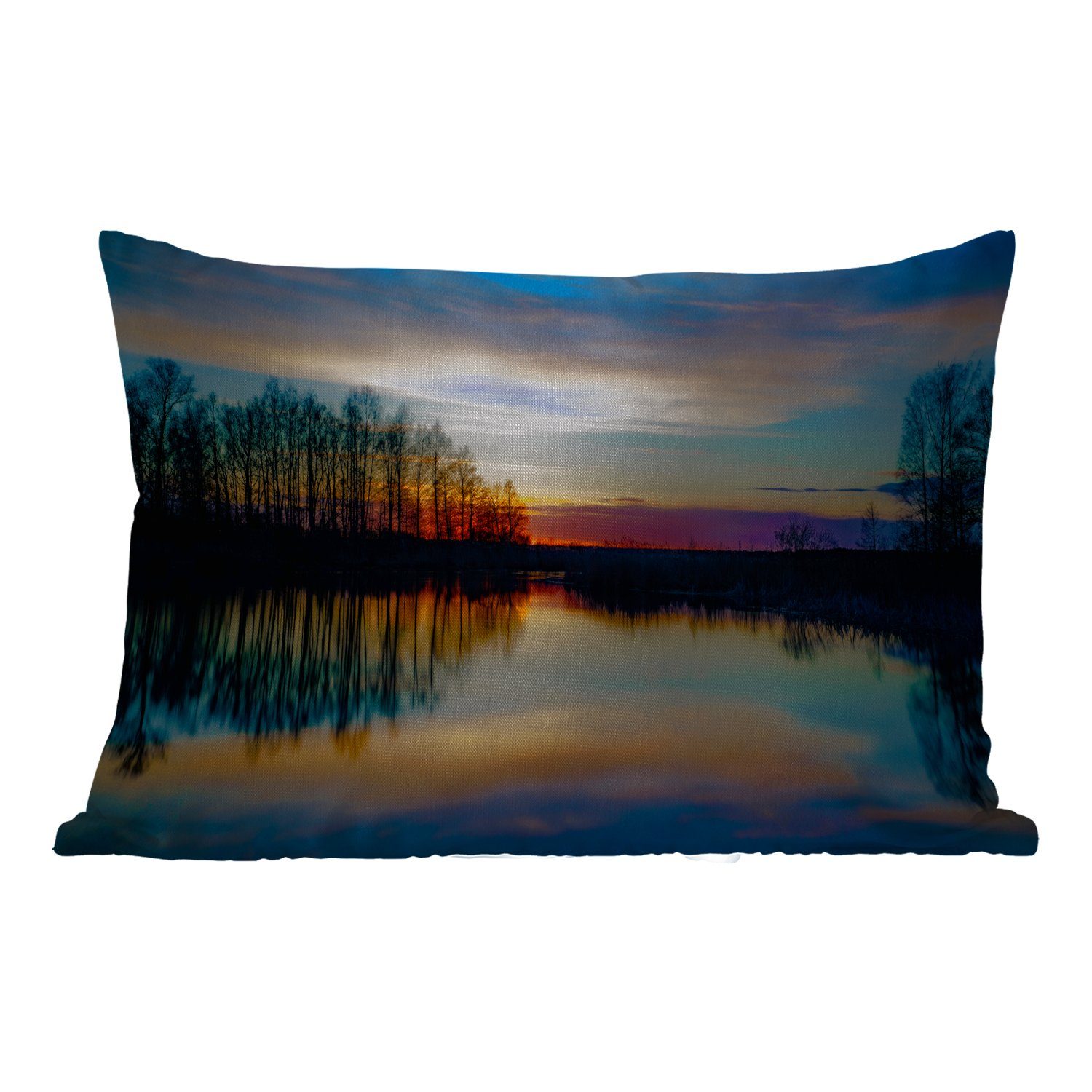 MuchoWow Dekokissen See - - - Kissenhülle Bäume Natur, Sonnenuntergang Wasser Outdoor-Dekorationskissen, Dekokissenbezug, - Polyester