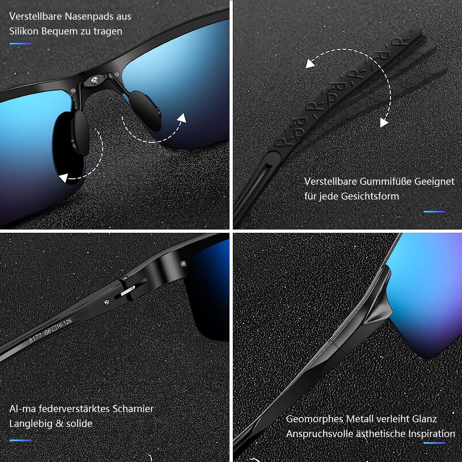 Sonnenbrille Herren Polarisiert Sonnenbrille Metallrahmen UV400 Sportbrille Jormftte Blau