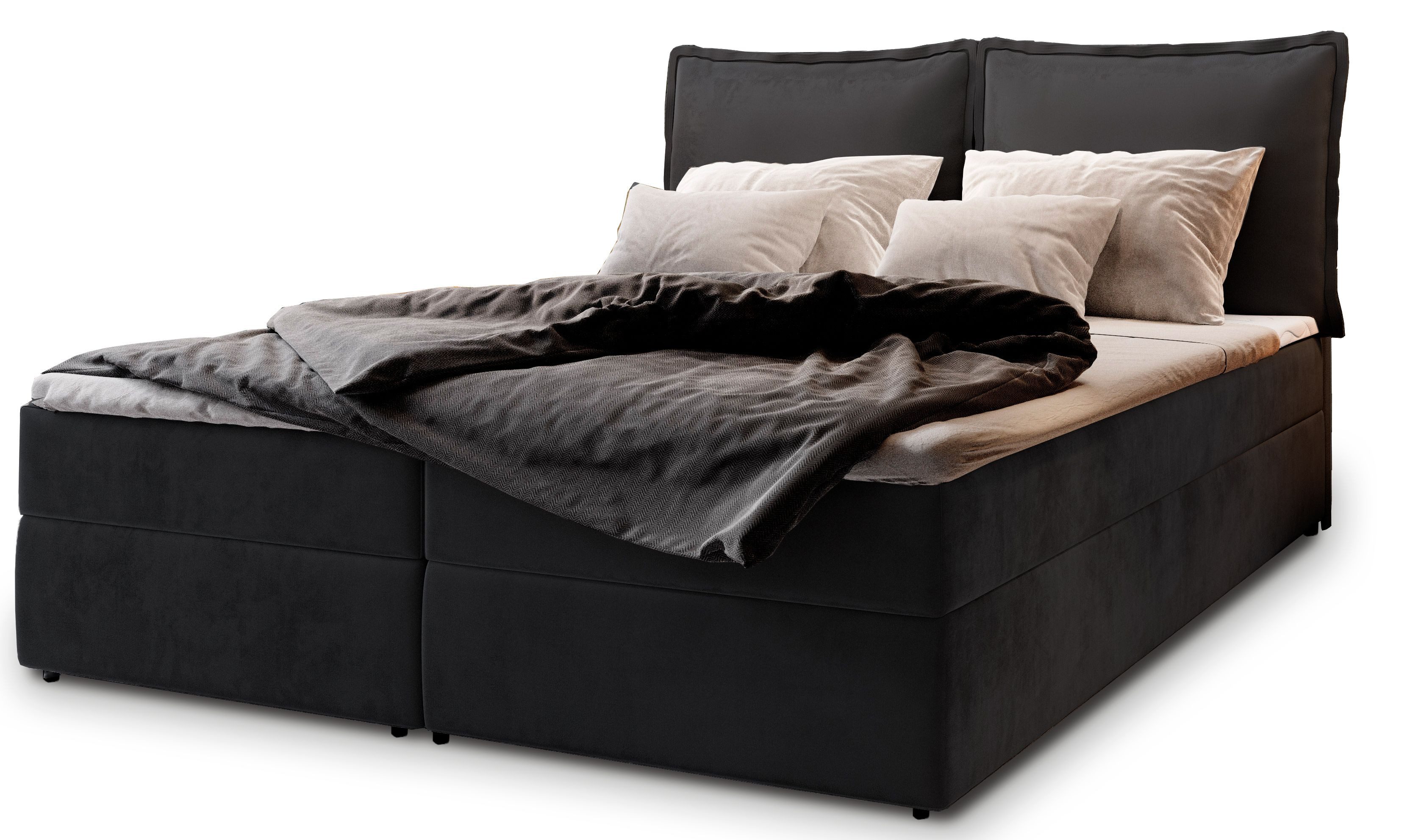 Masseno Boxbett LENTE 160x200 cm mit Bonell Matratze und Topper, Doppelbett, Polsterbett mit Kopfteil, Boxspringbett